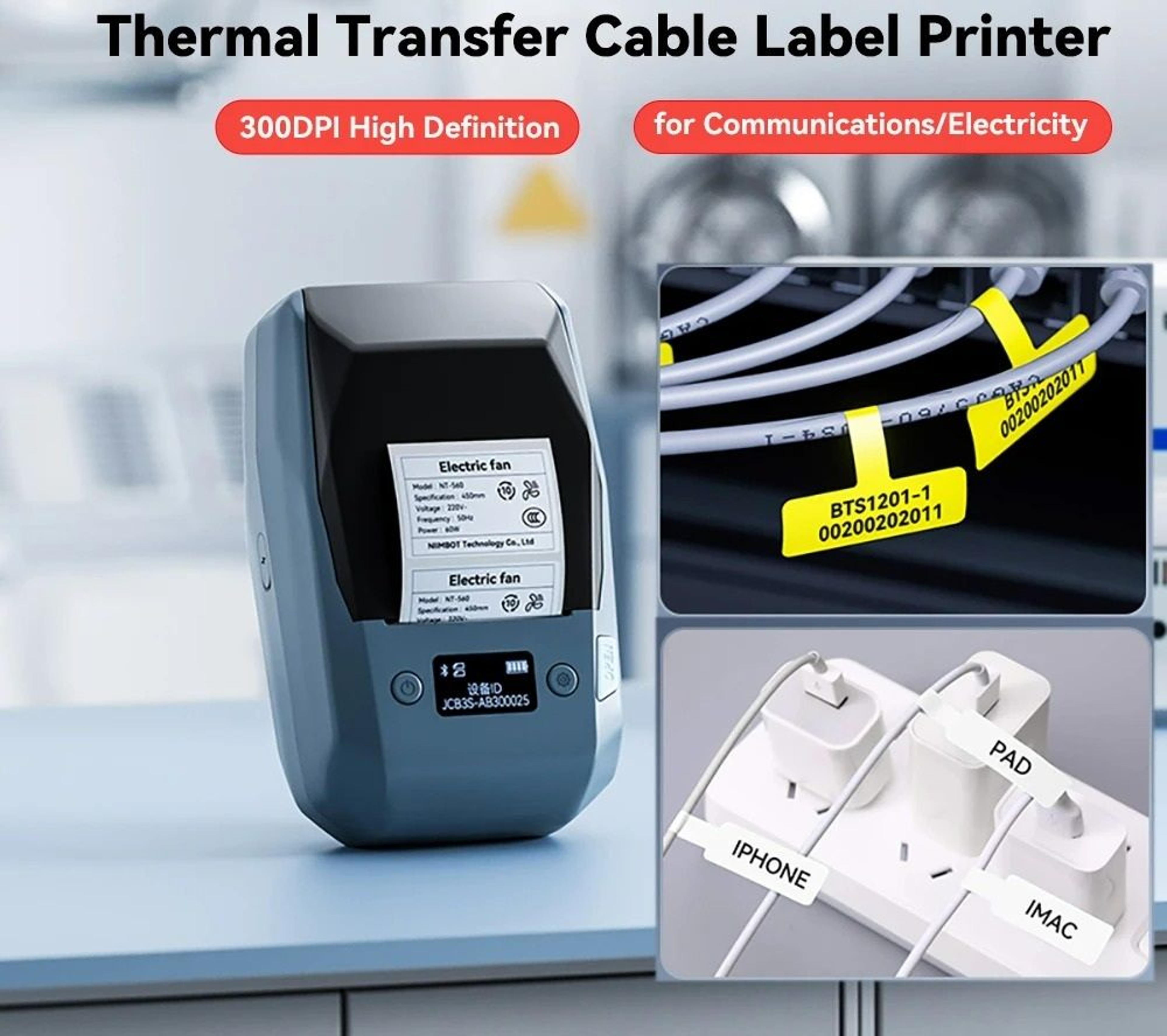 thermal transfer cable label printer for network and electrical wire organization