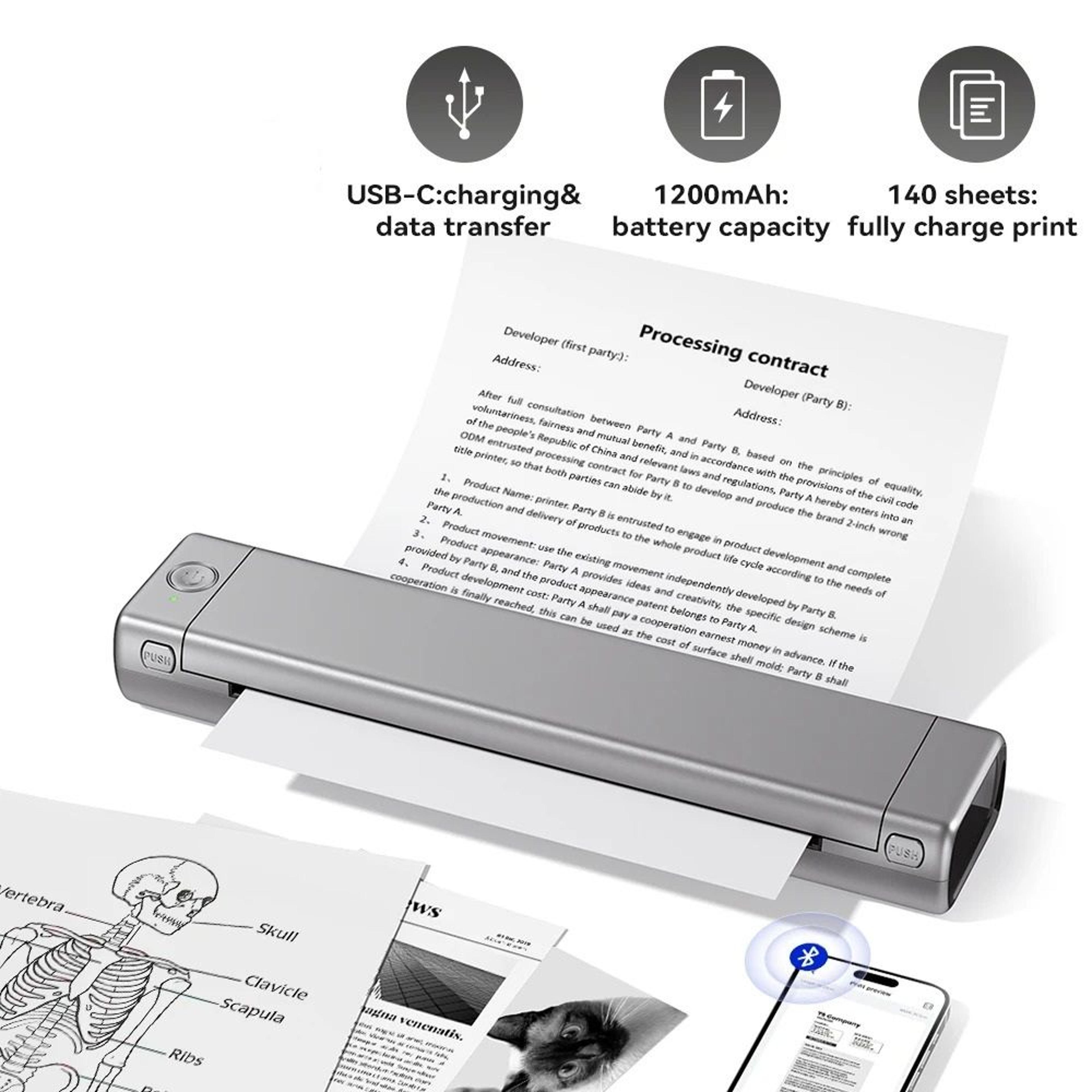 portable wireless a4 thermal printer for documents and stencils