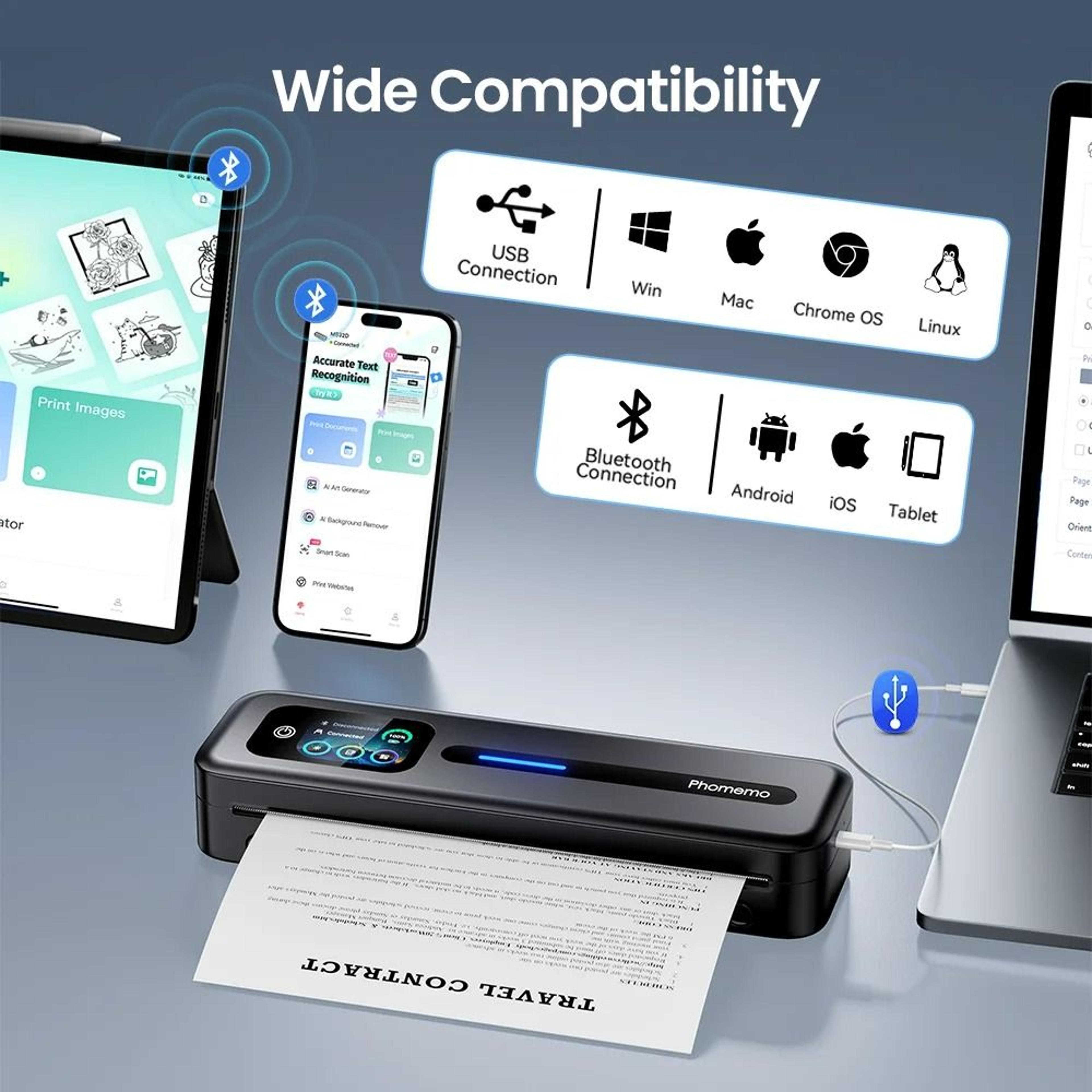 portable touchscreen direct thermal a4 thermal printer with bluetooth