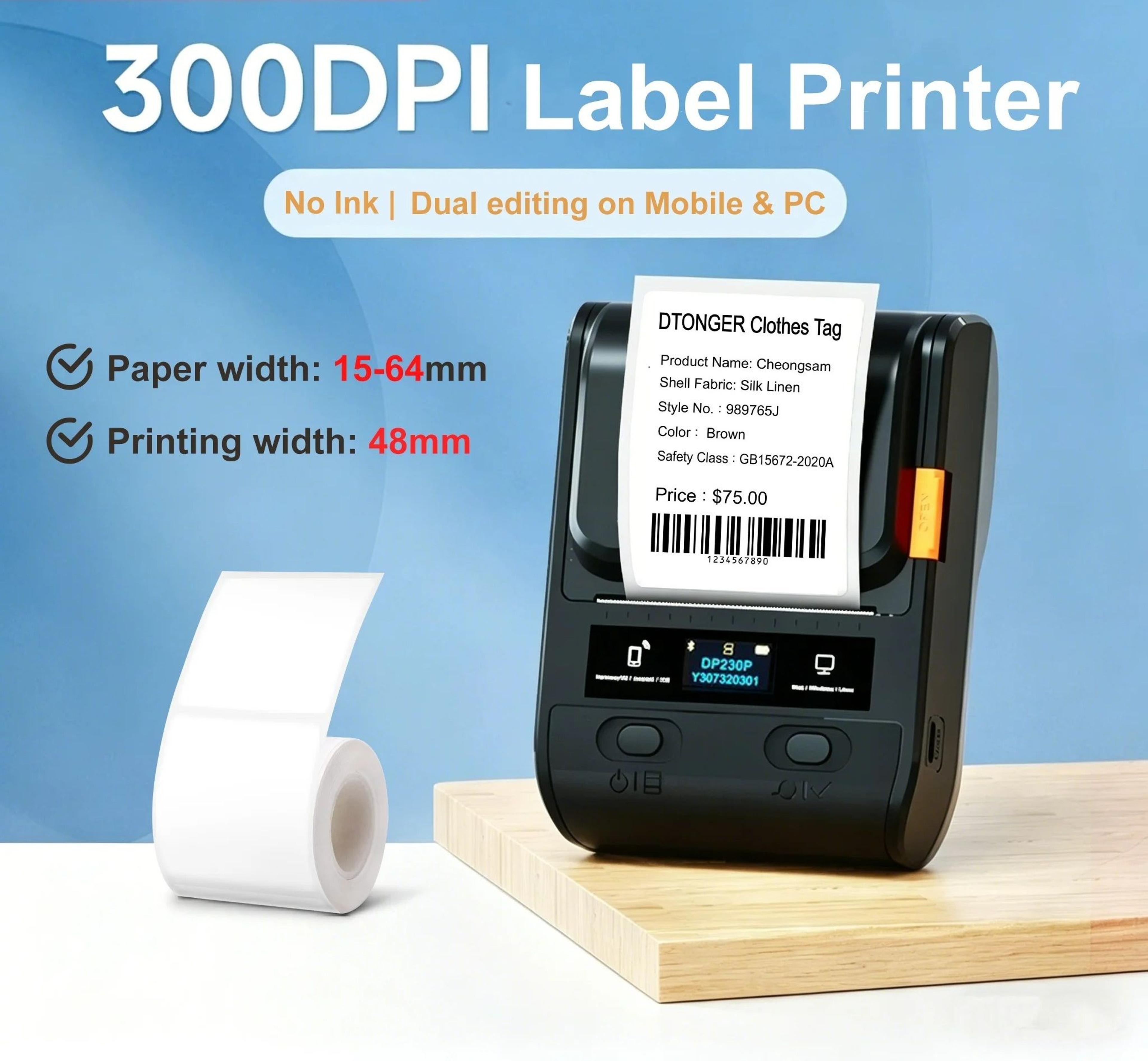 300 dpi wireless portable thermal label printer