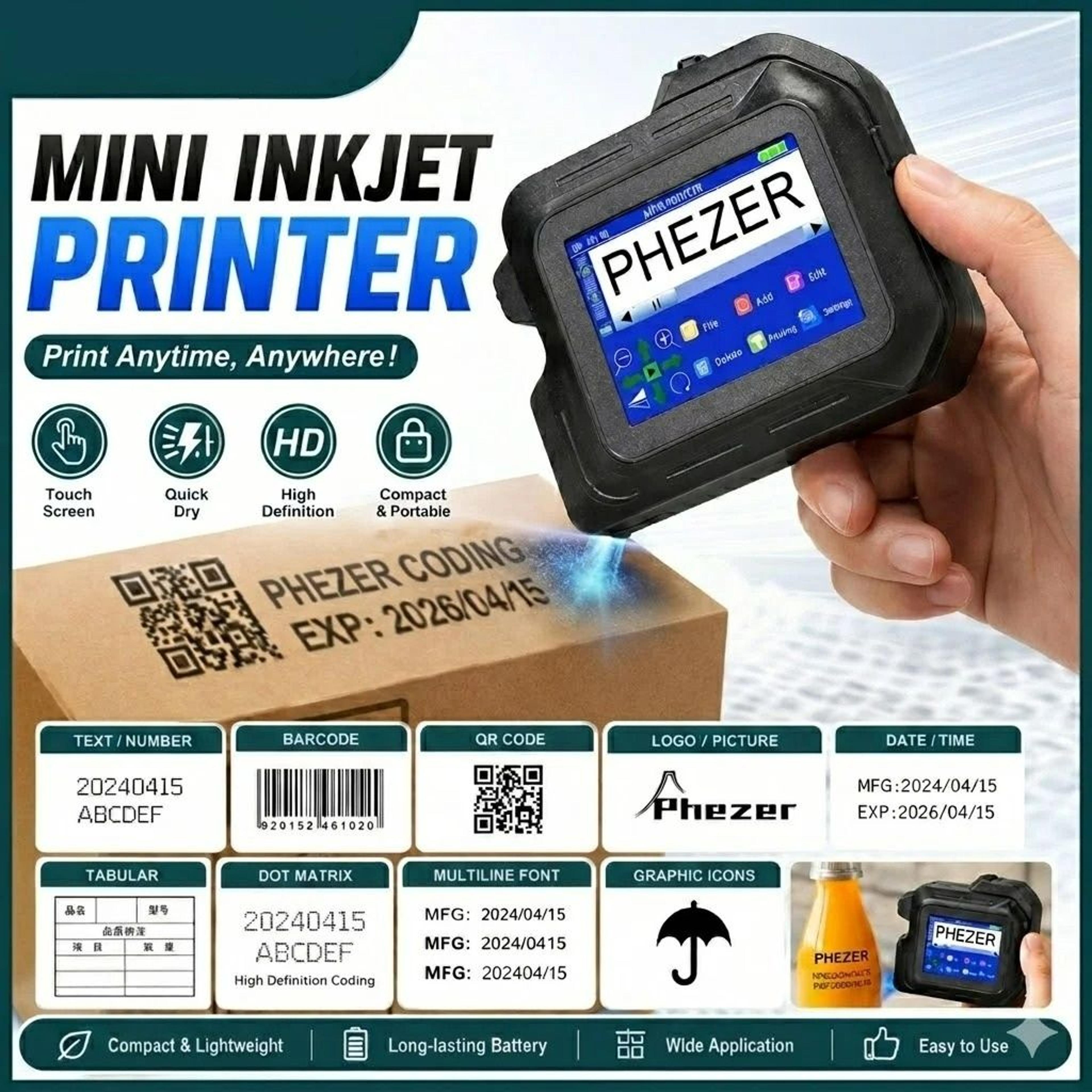 28-language 12.7mm mini portable handheld thermal inkjet printer