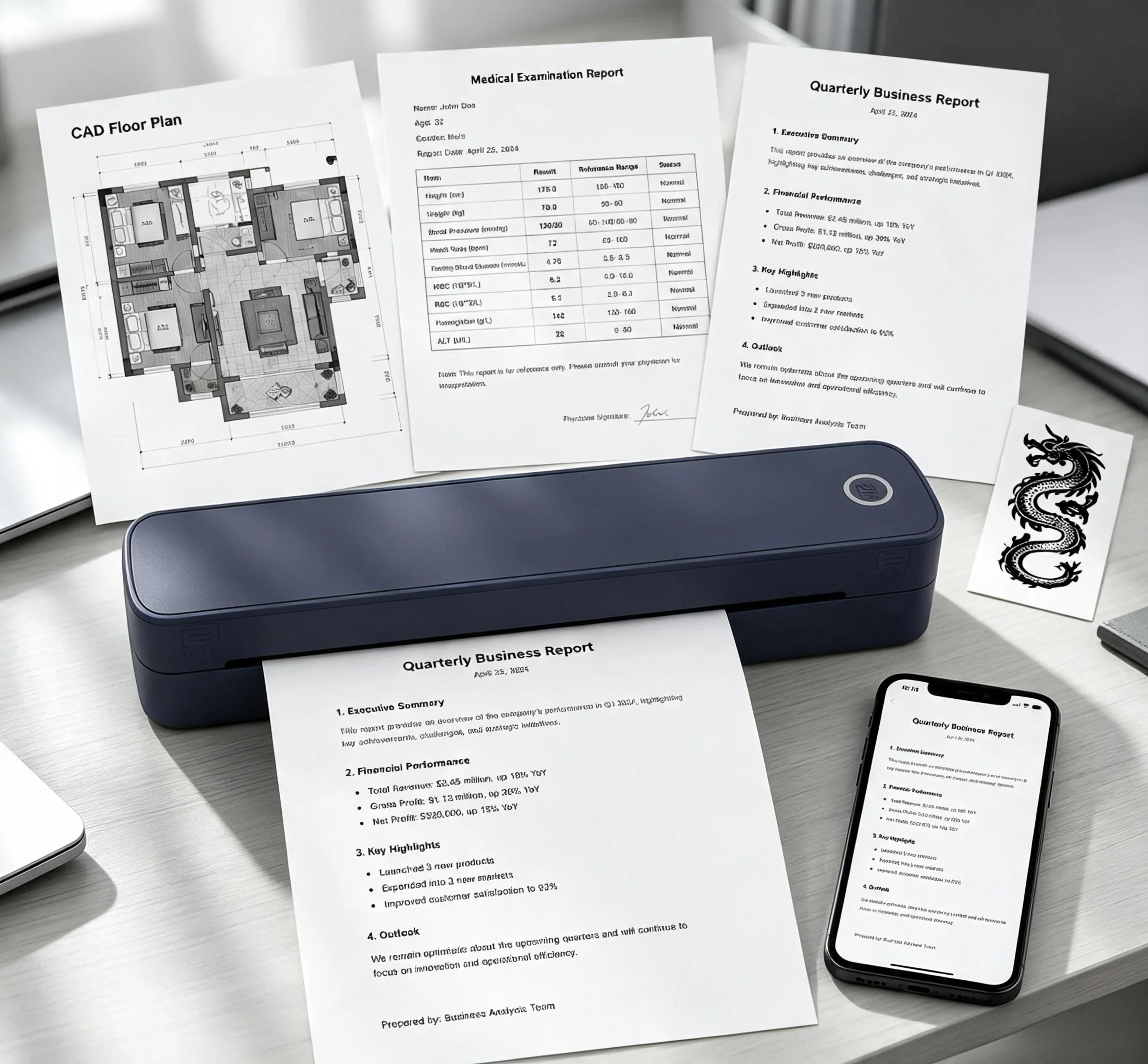 portable a4 & us letter wireless thermal document printer