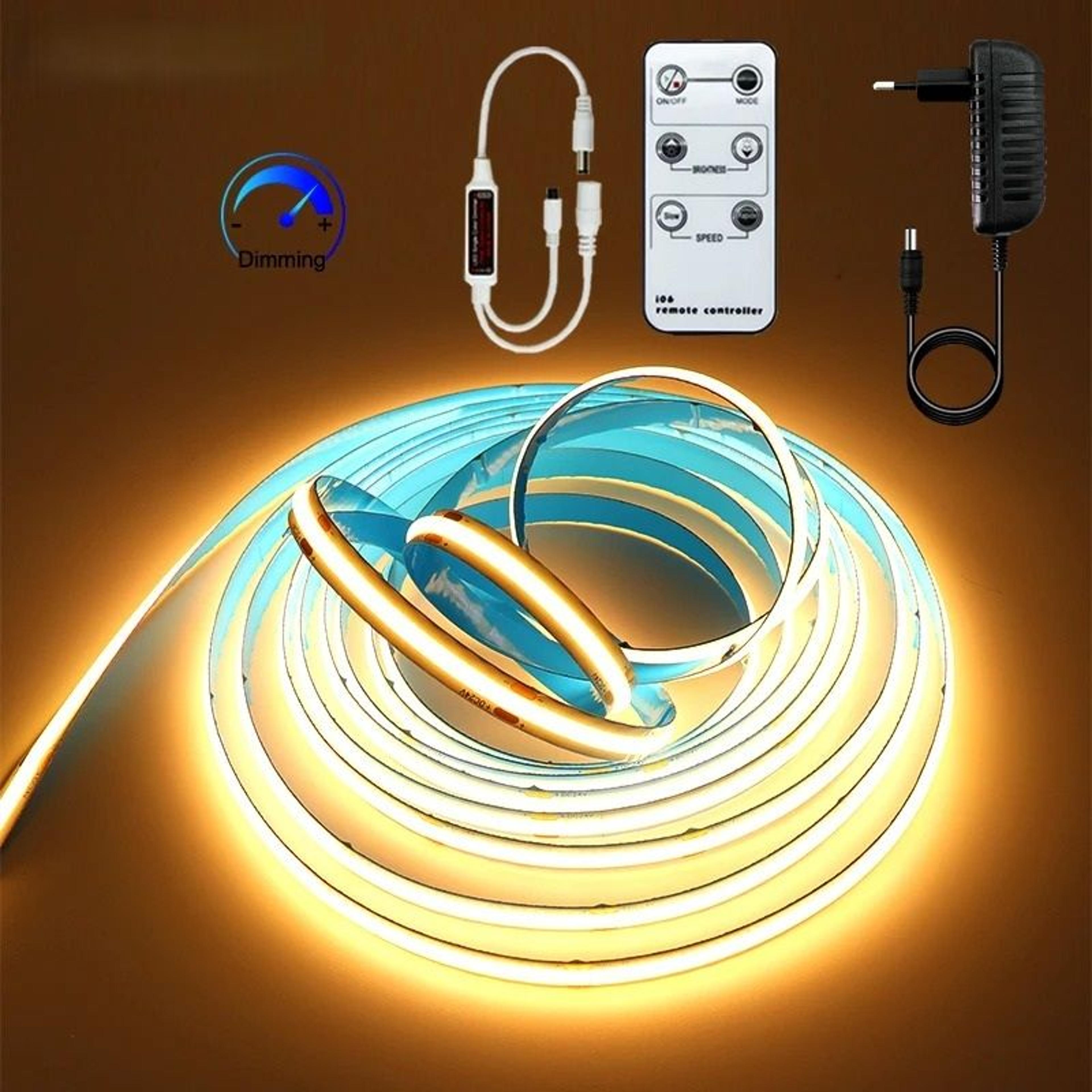 24v cob led strip light (320 leds/m, high brightness linear dimmable 8mm)
