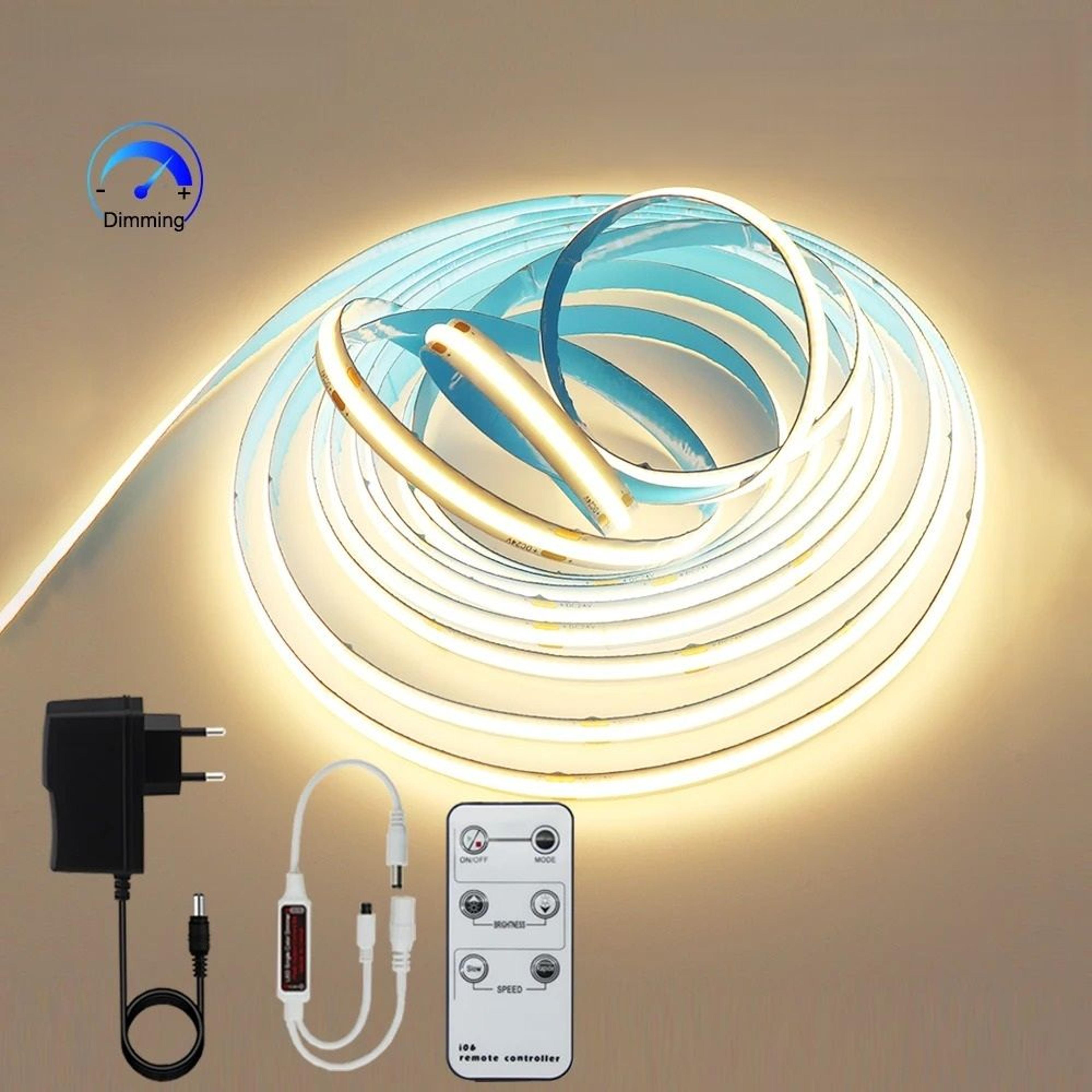 elite 24v high-density cob led strip light (480 leds/m, linear dimmable 8mm)