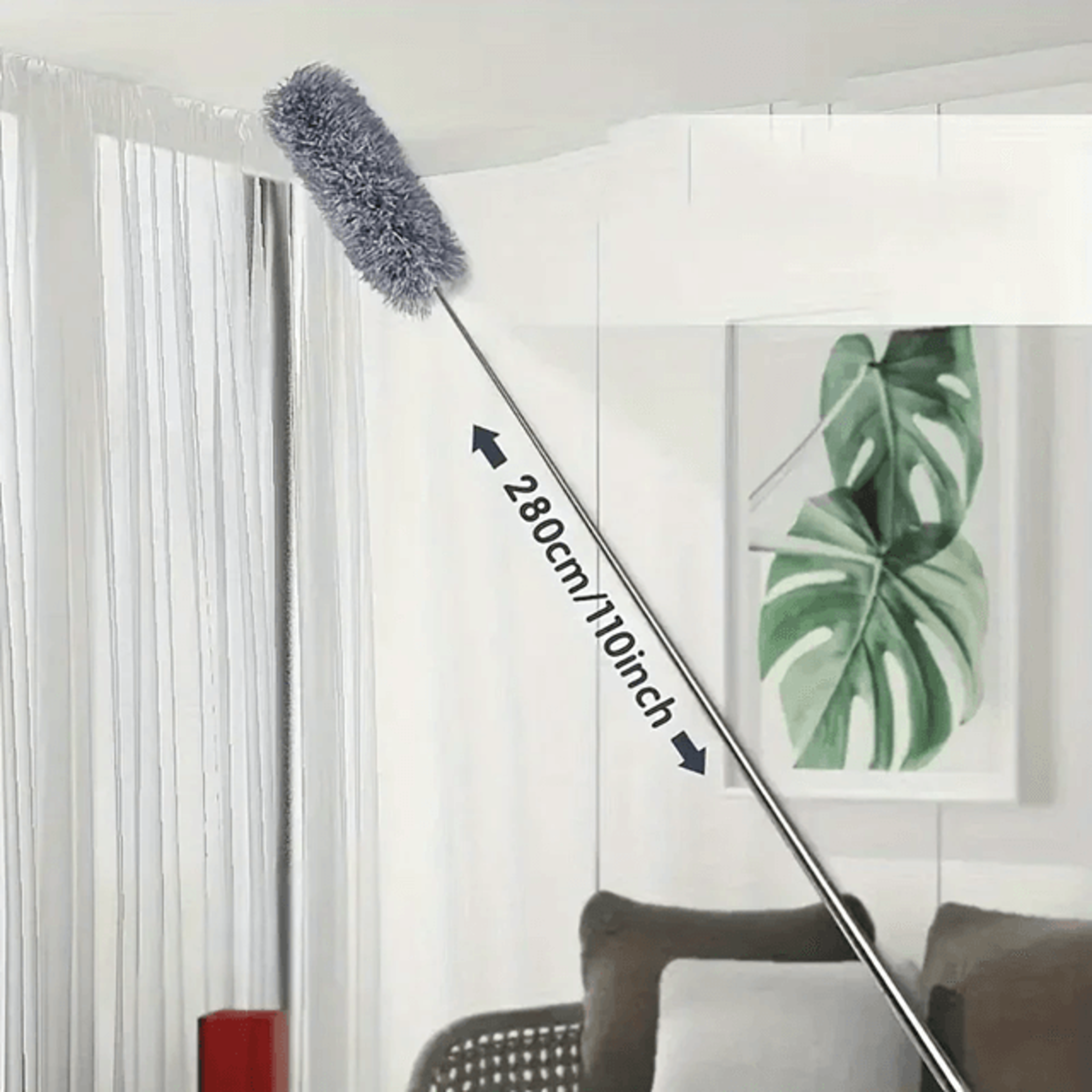 skysweep extendable feather duster – 2.8m long electrostatic ceiling & wall cleaner