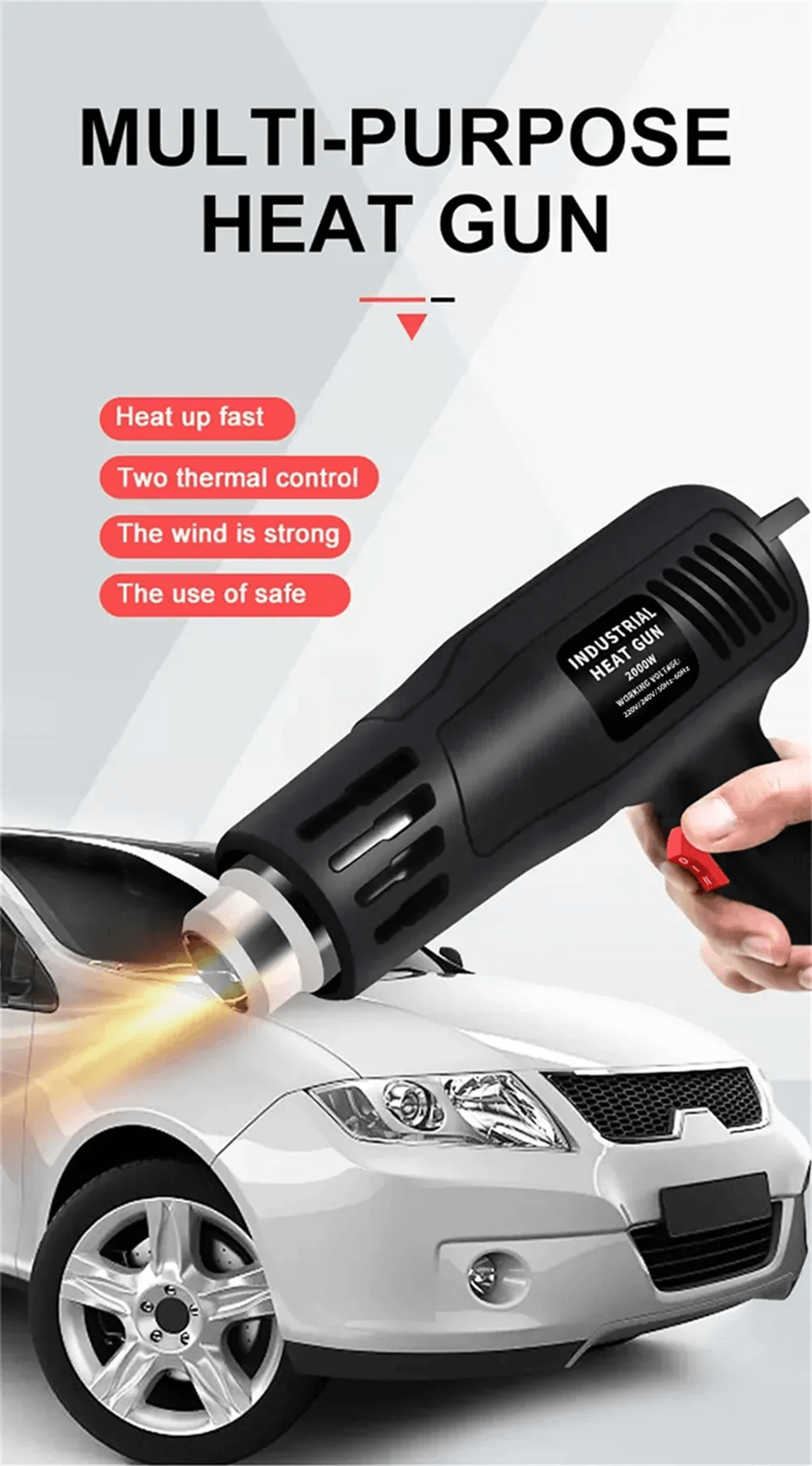 2000w electric heat gun – high power hot air tool with adjustable temperature for diy, automotive & industrial use