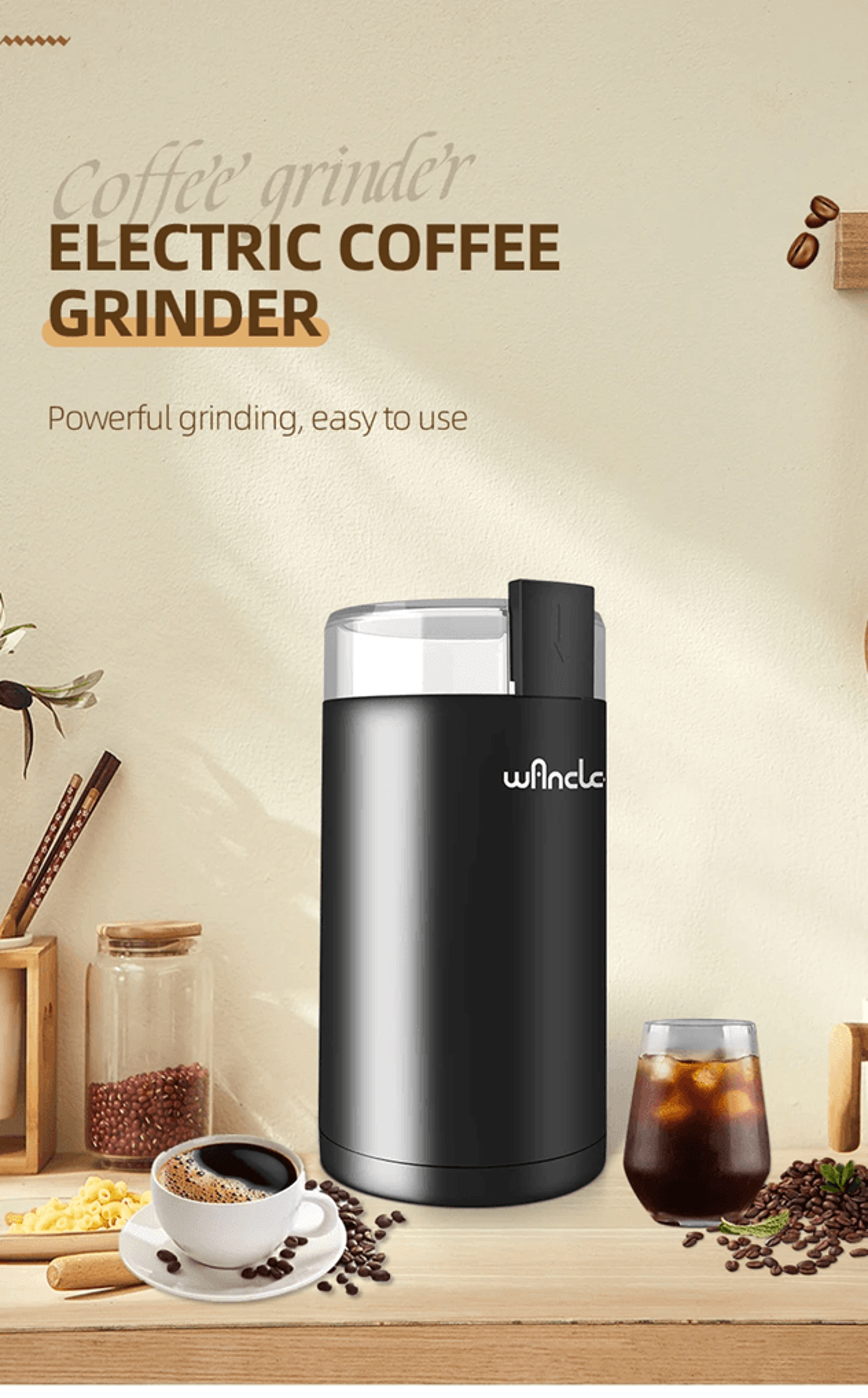 200w precision brew electric coffee grinder - high-power, multi-use bean and spice mill