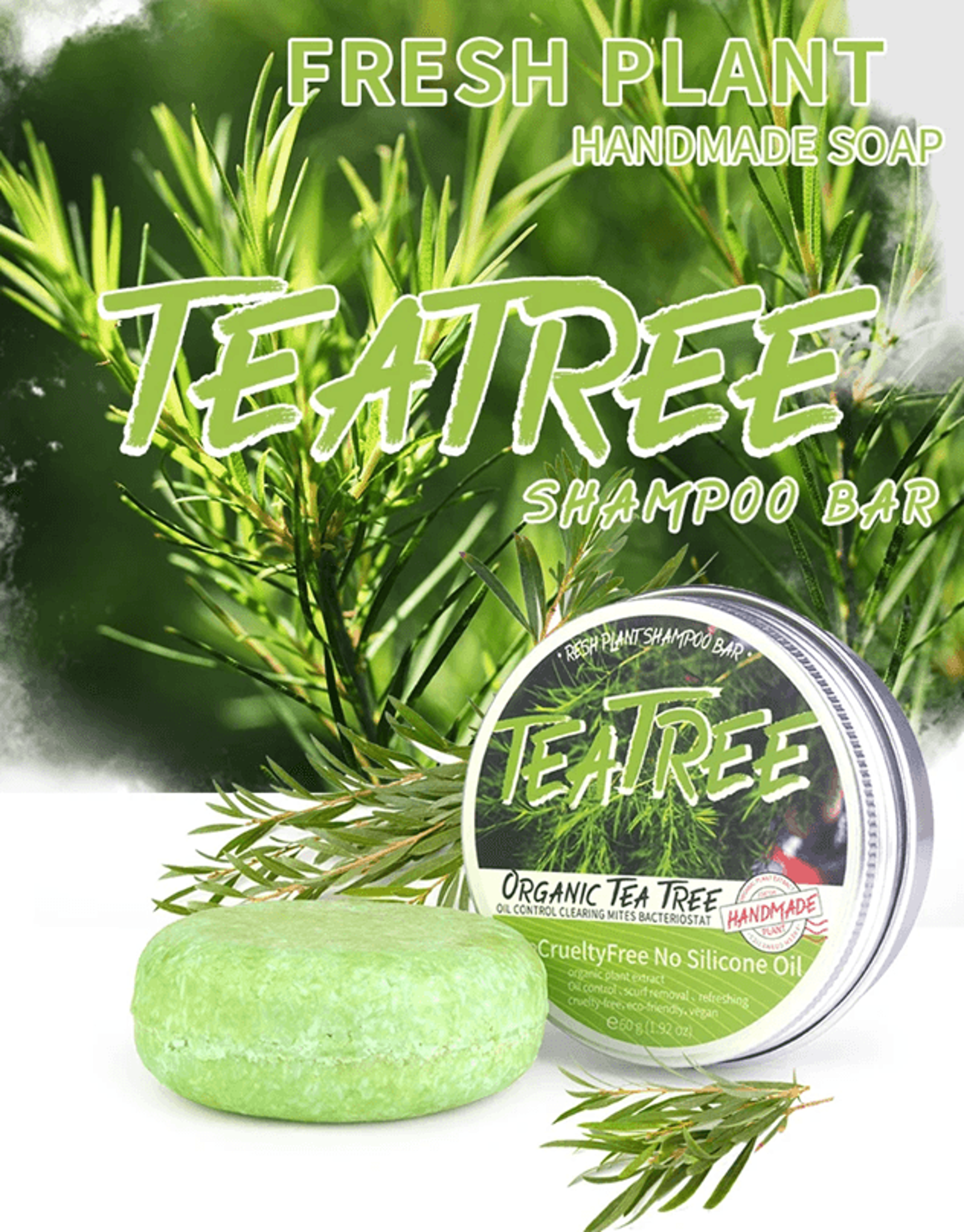 refreshing tea tree essential oil shampoo – handmade herbal formula for oily scalp, dandruff control, and stronger hair