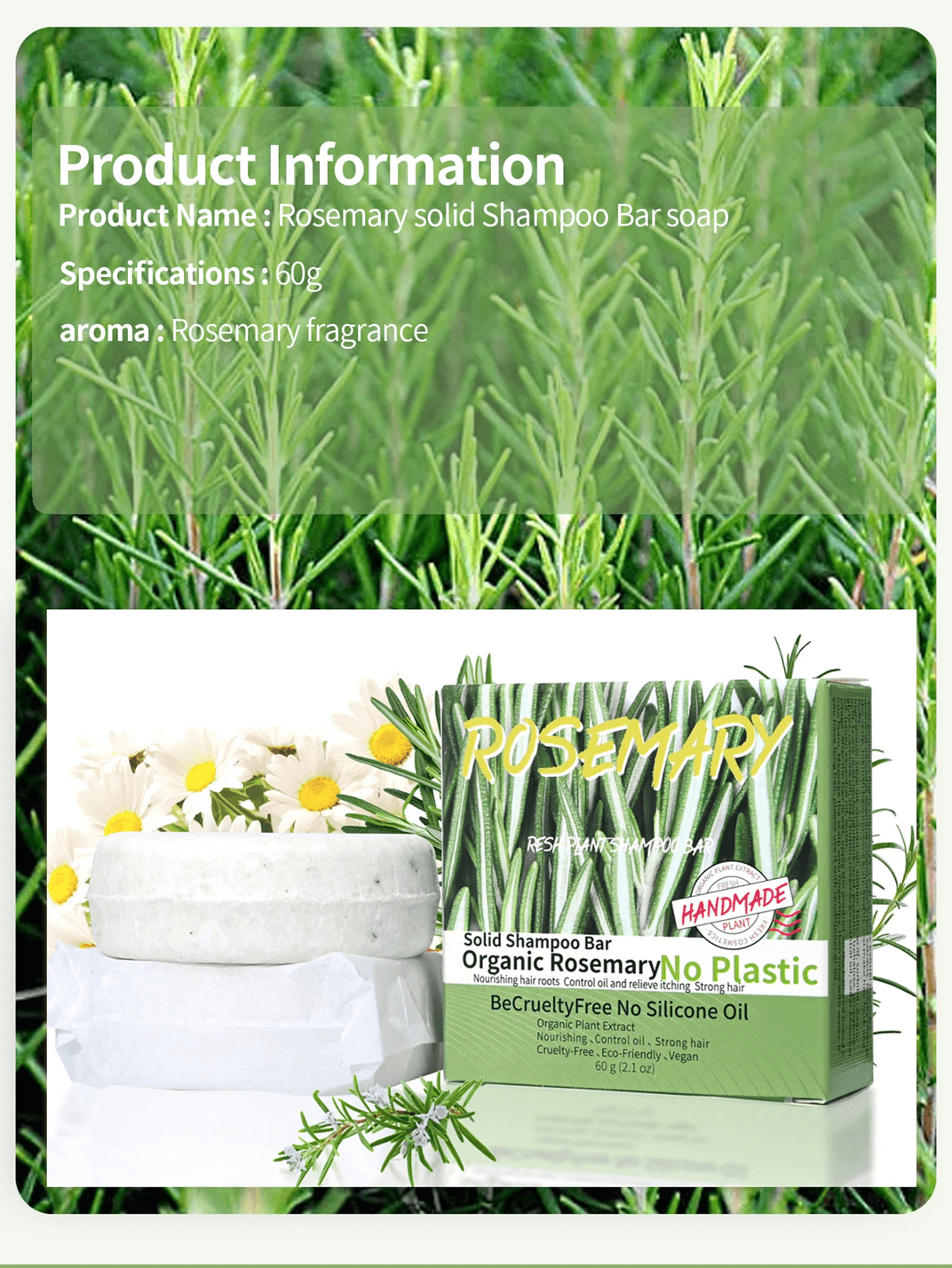 rosemary hair revival shampoo bar – natural dandruff control and oil balancing cleanse