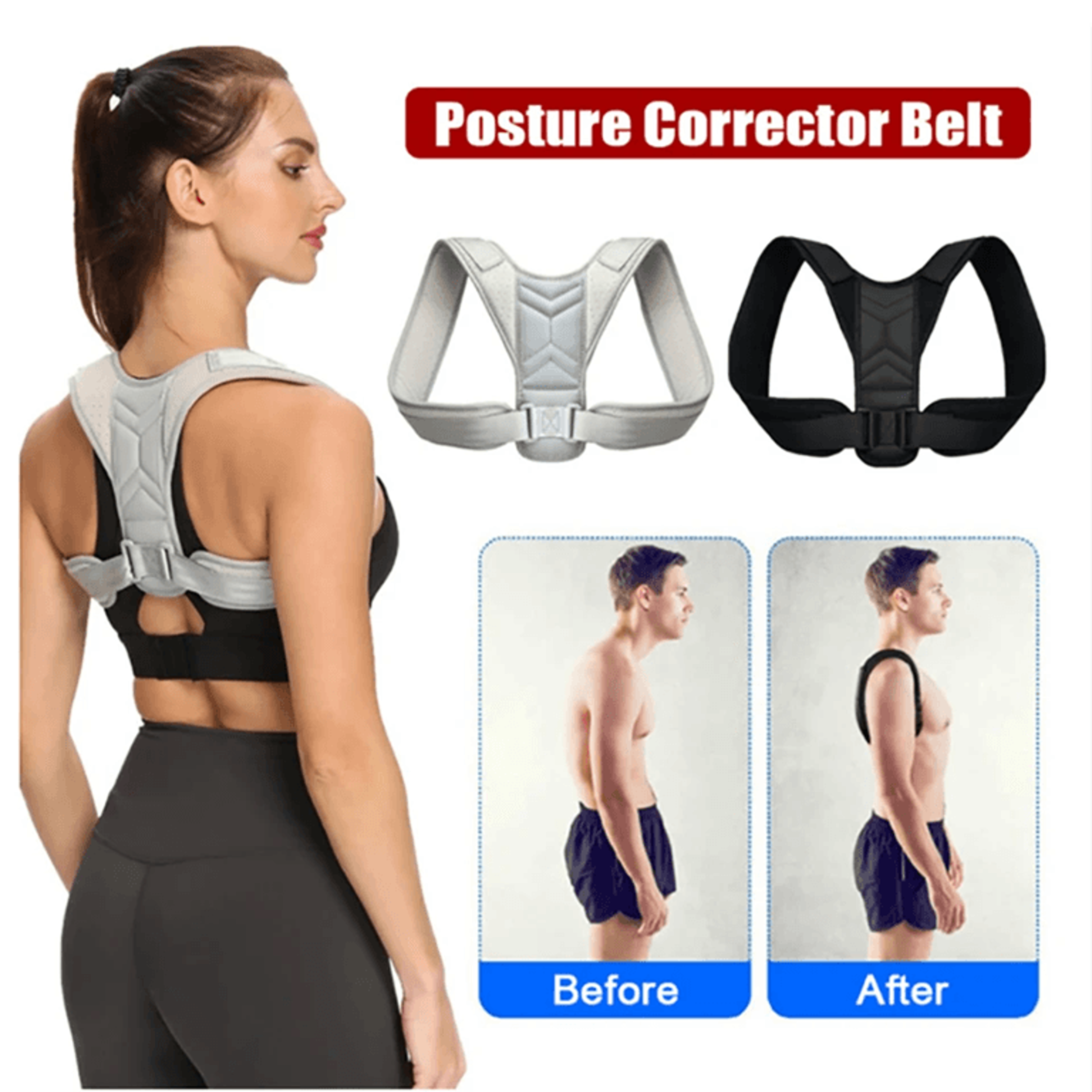adjustable back & shoulder posture corrector – neck brace and spine support for home or office use