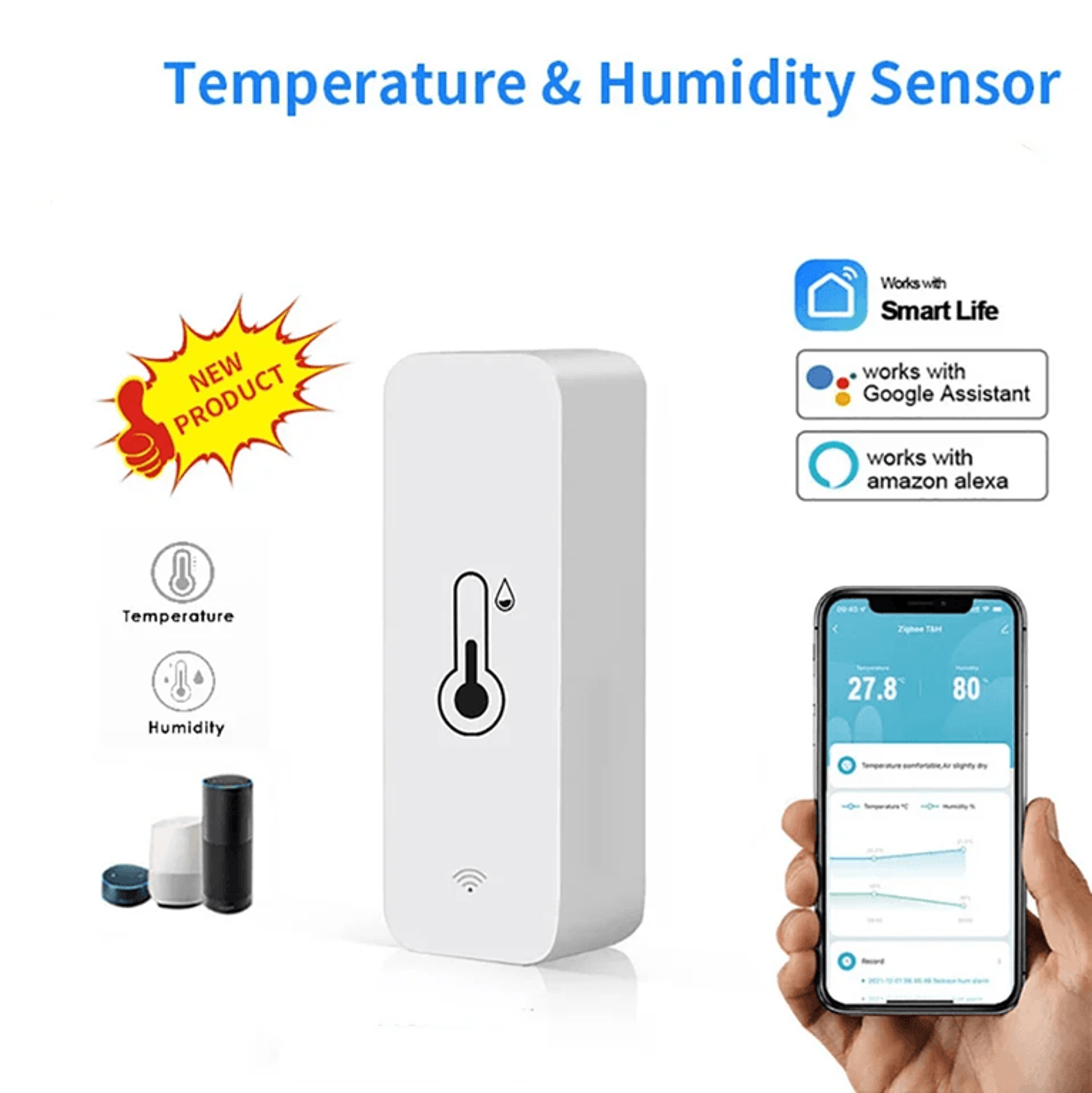 tuya smart wifi temperature and humidity sensor – indoor hygrometer monitor with alexa and google home integration