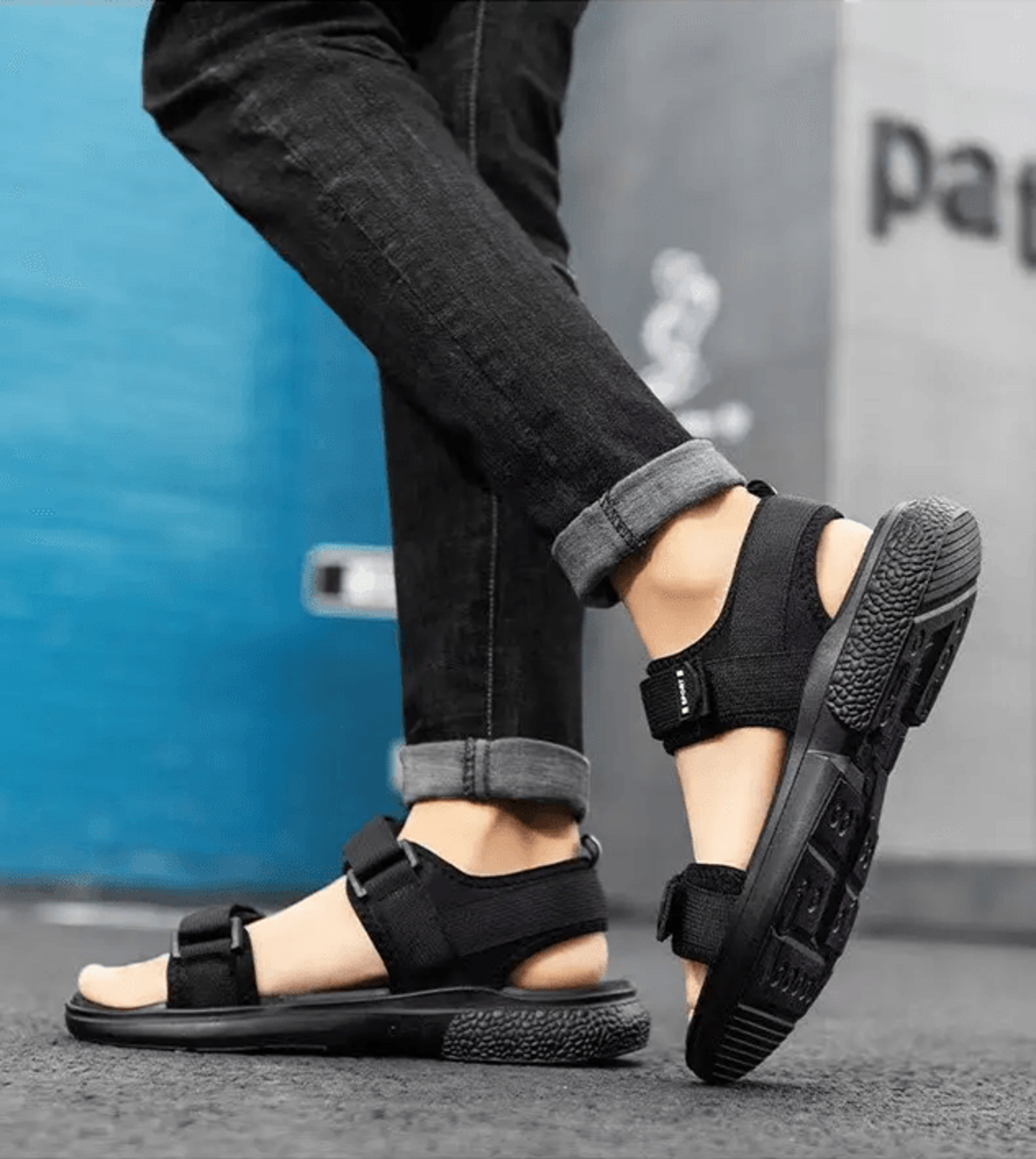 a pair of non slip mens sandals for summer new wear resistant breathable simple white soled mens business beach shoes