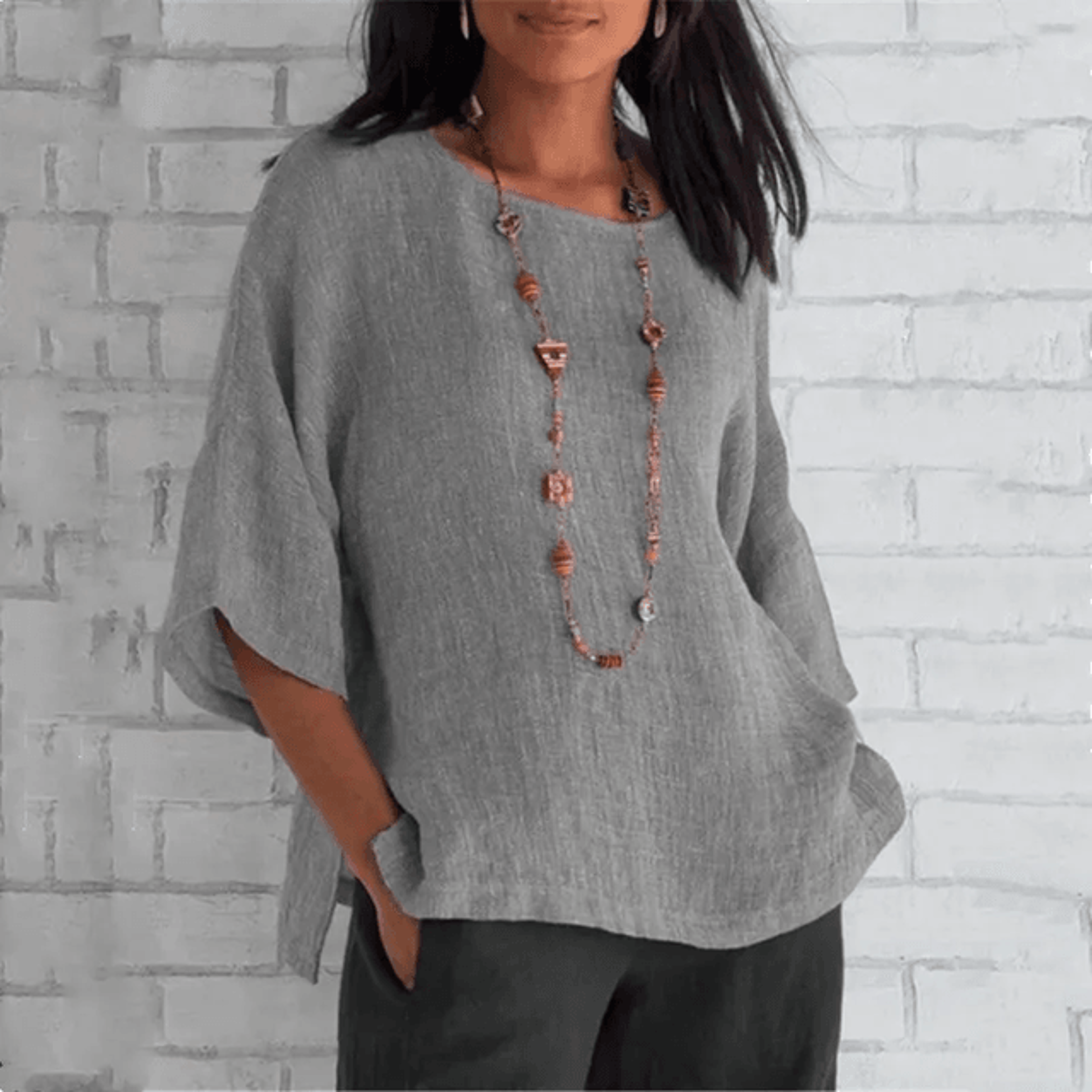 cotton linen summer blouse for women loose fit three quarter sleeve casual top