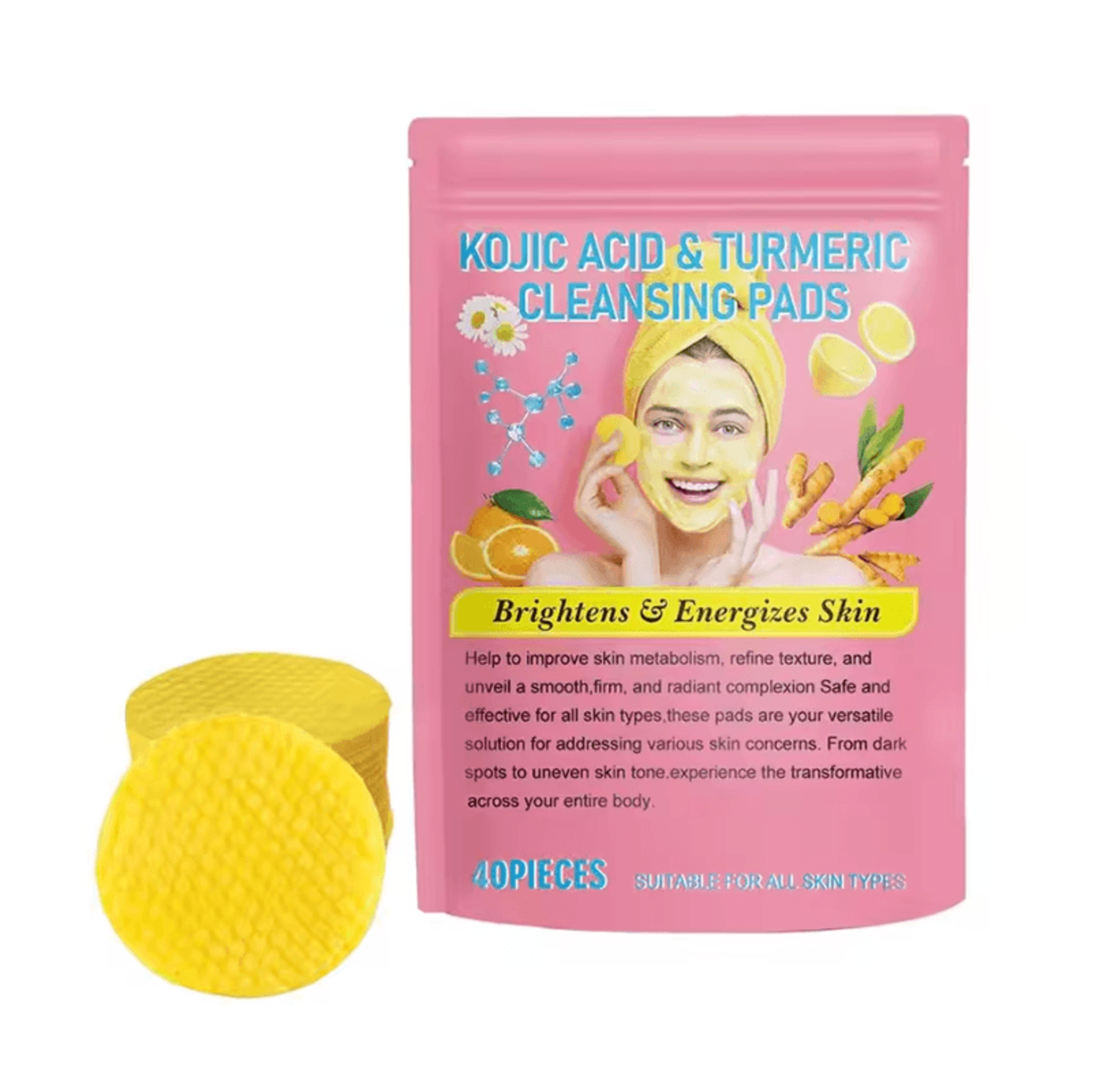turmeric kojic acid cleansing pads – exfoliating facial wipes for bright, clear skin