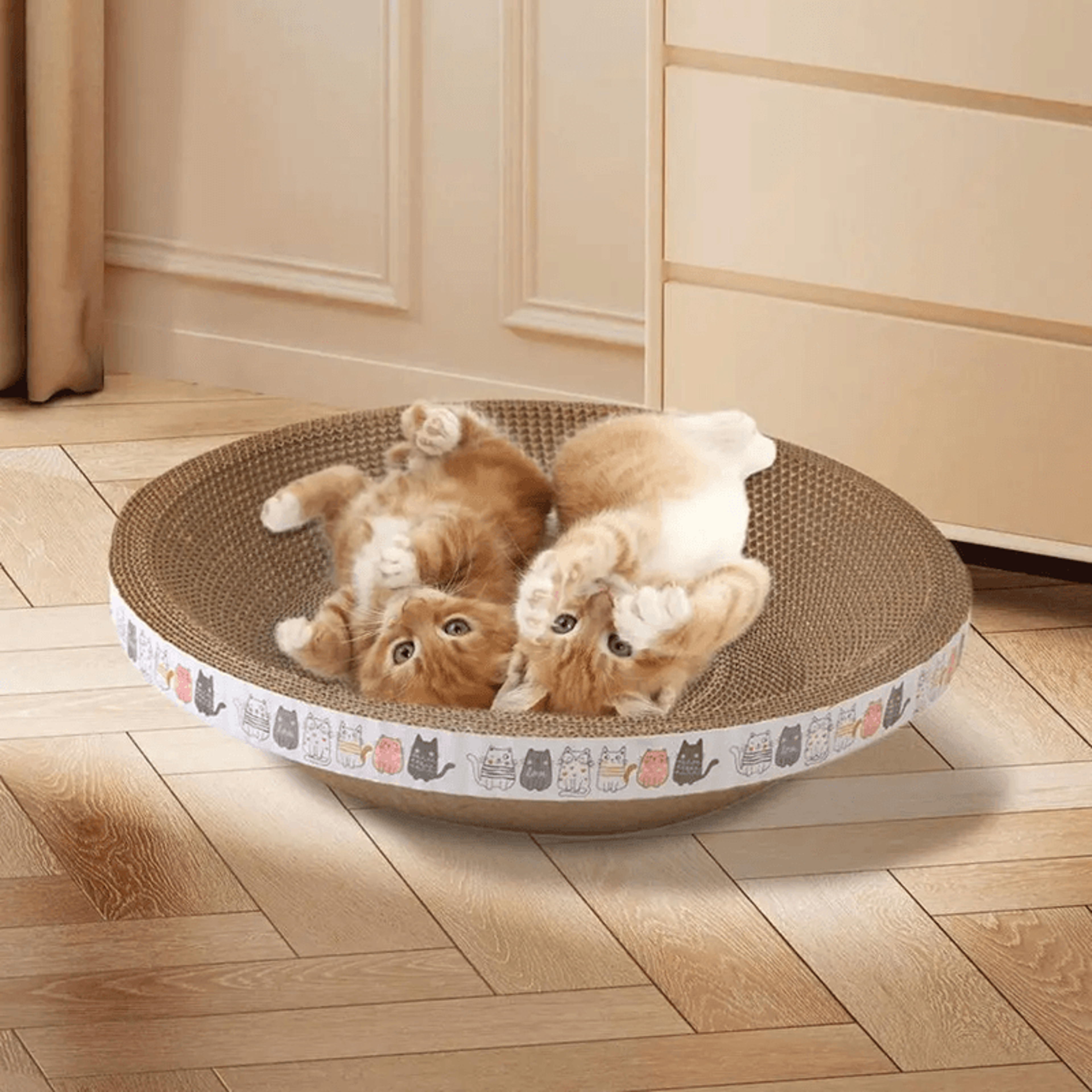 round cat scratcher bed with cardboard scratch pad for indoor cats