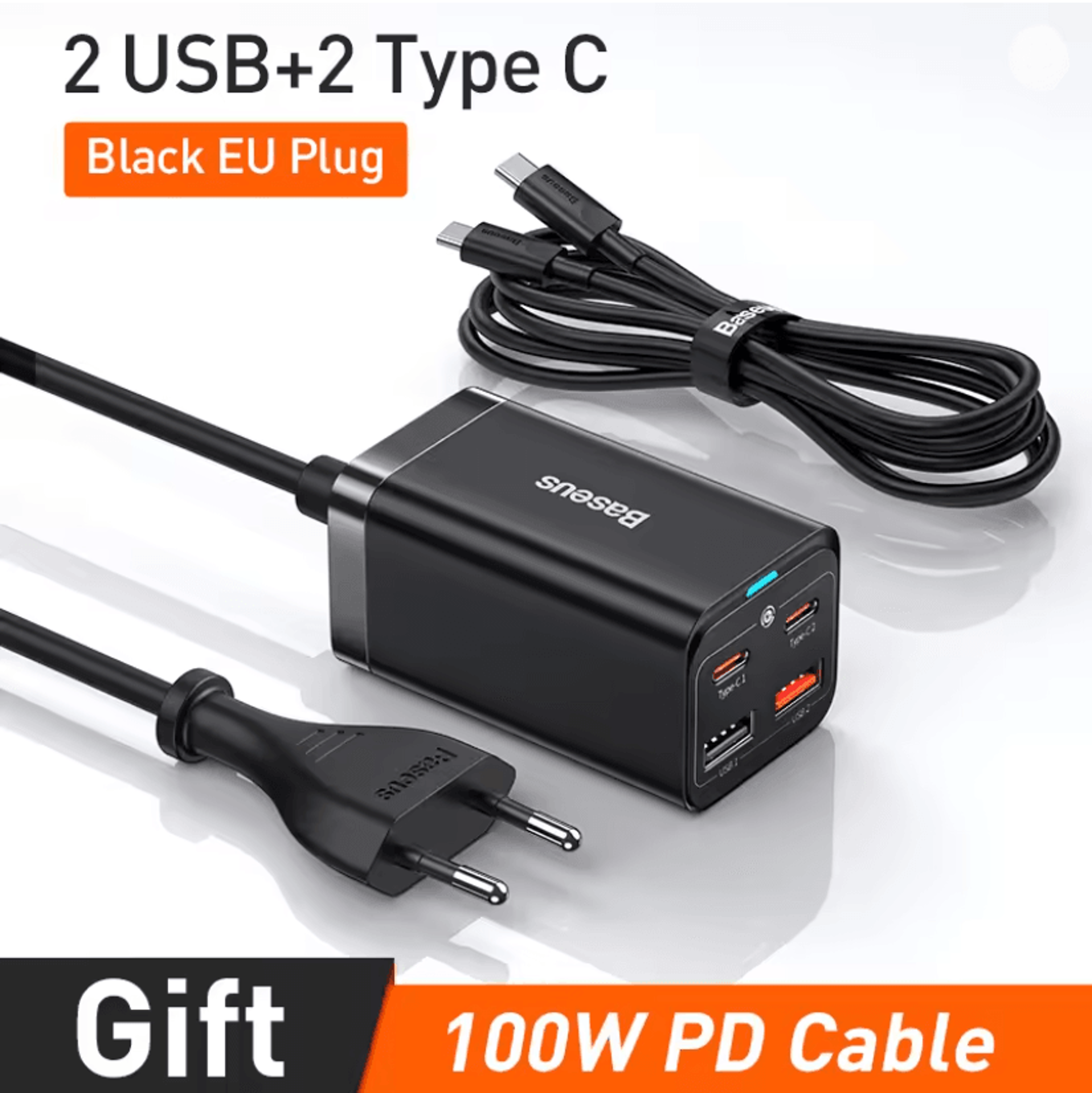baseus gan3 pro 100w desktop charger with usb-c and usb-a ports