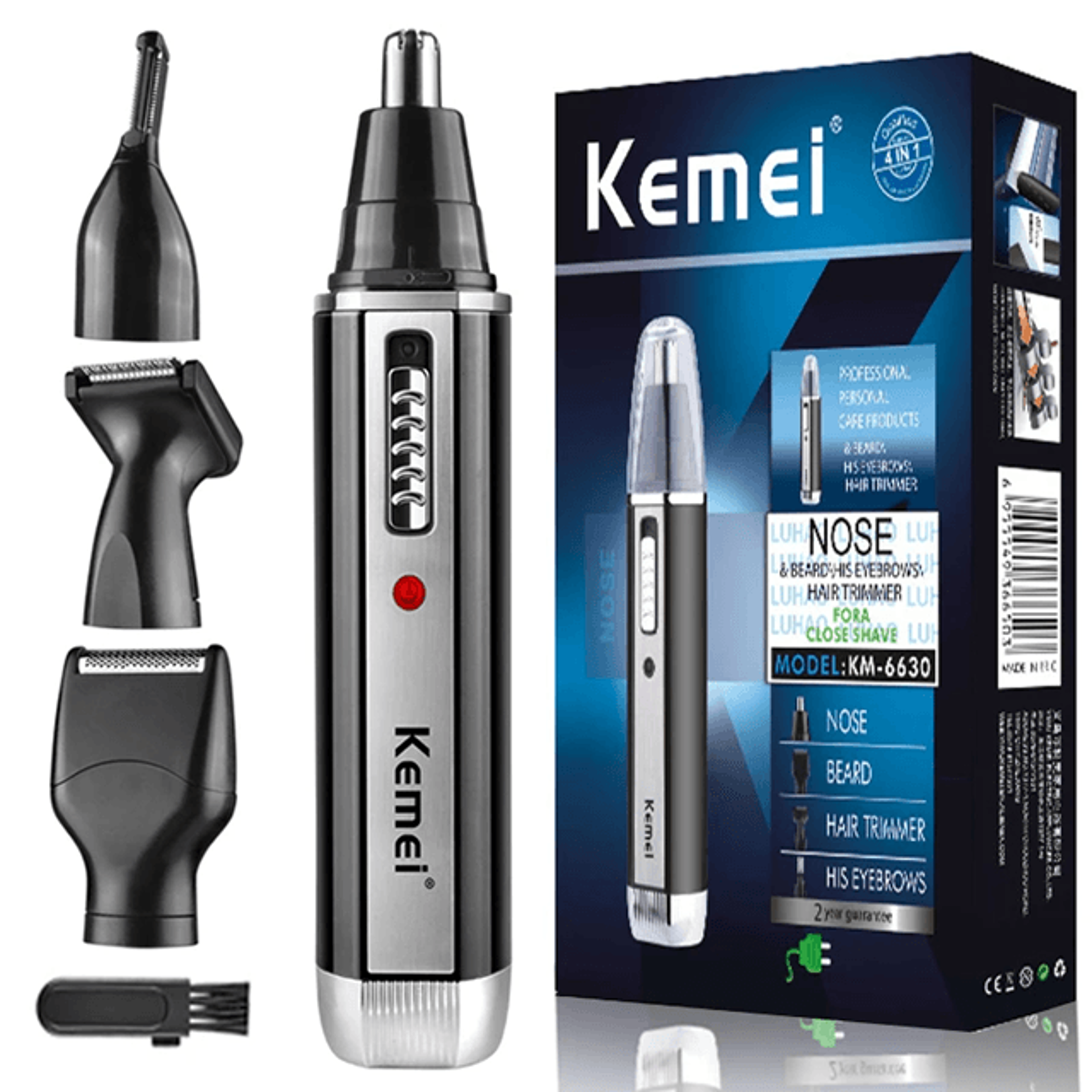4 in 1 rechargeable nose and beard trimmer for men with ear and eyebrow attachments