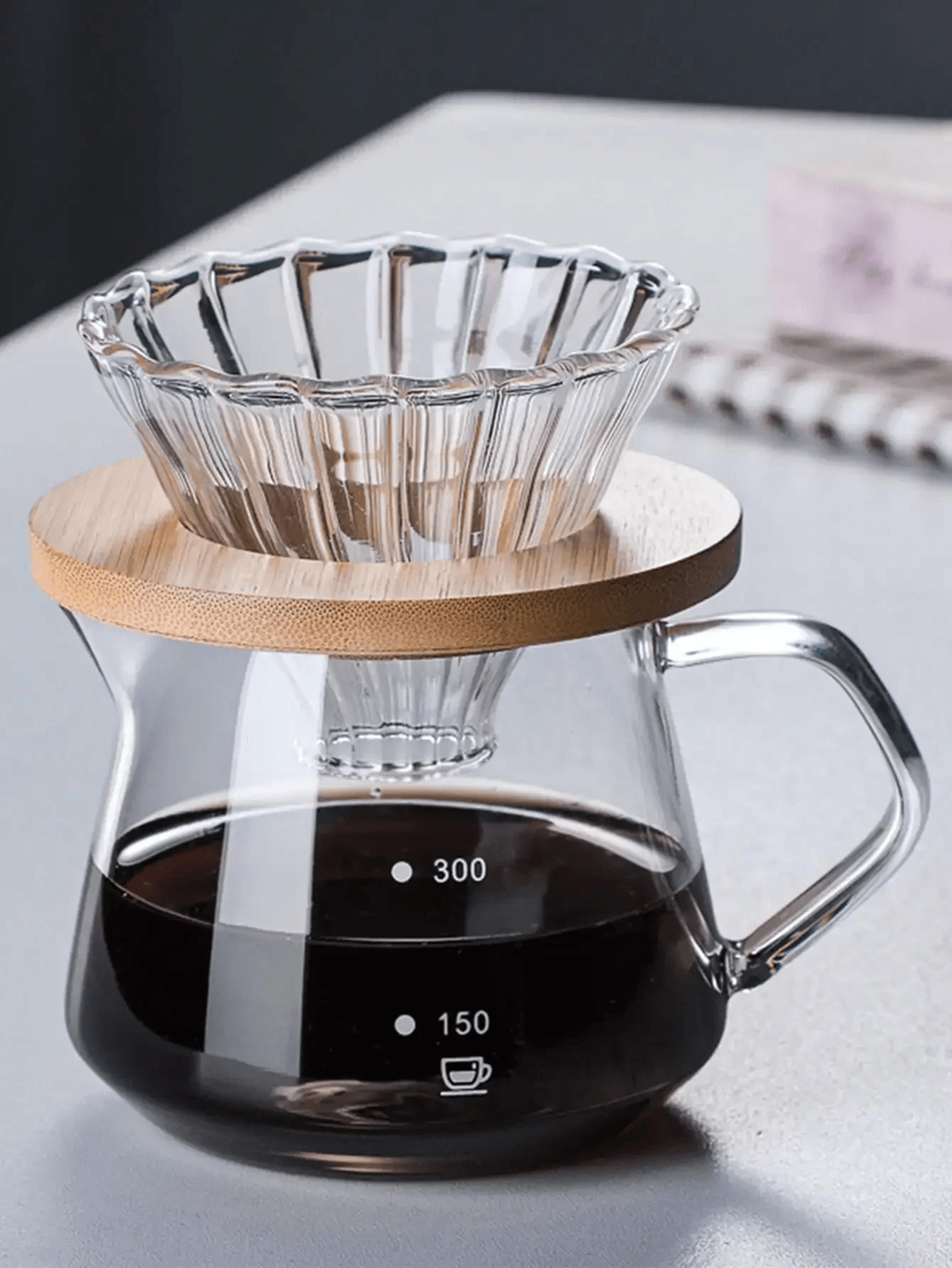 600ml pour over coffee maker set – glass carafe and reusable filter for home and office brewing