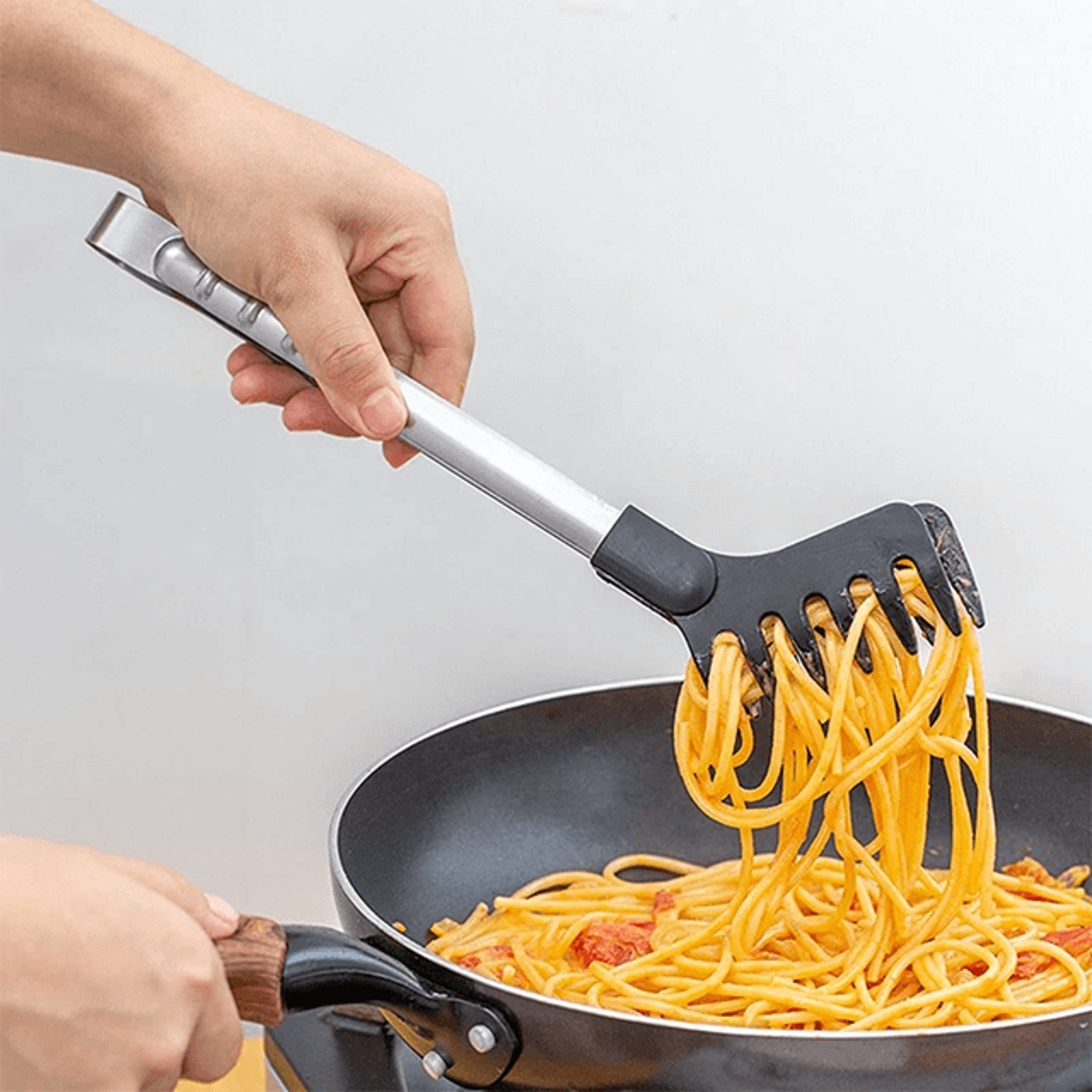 stainless steel pasta and food tongs with non slip heat resistant handle