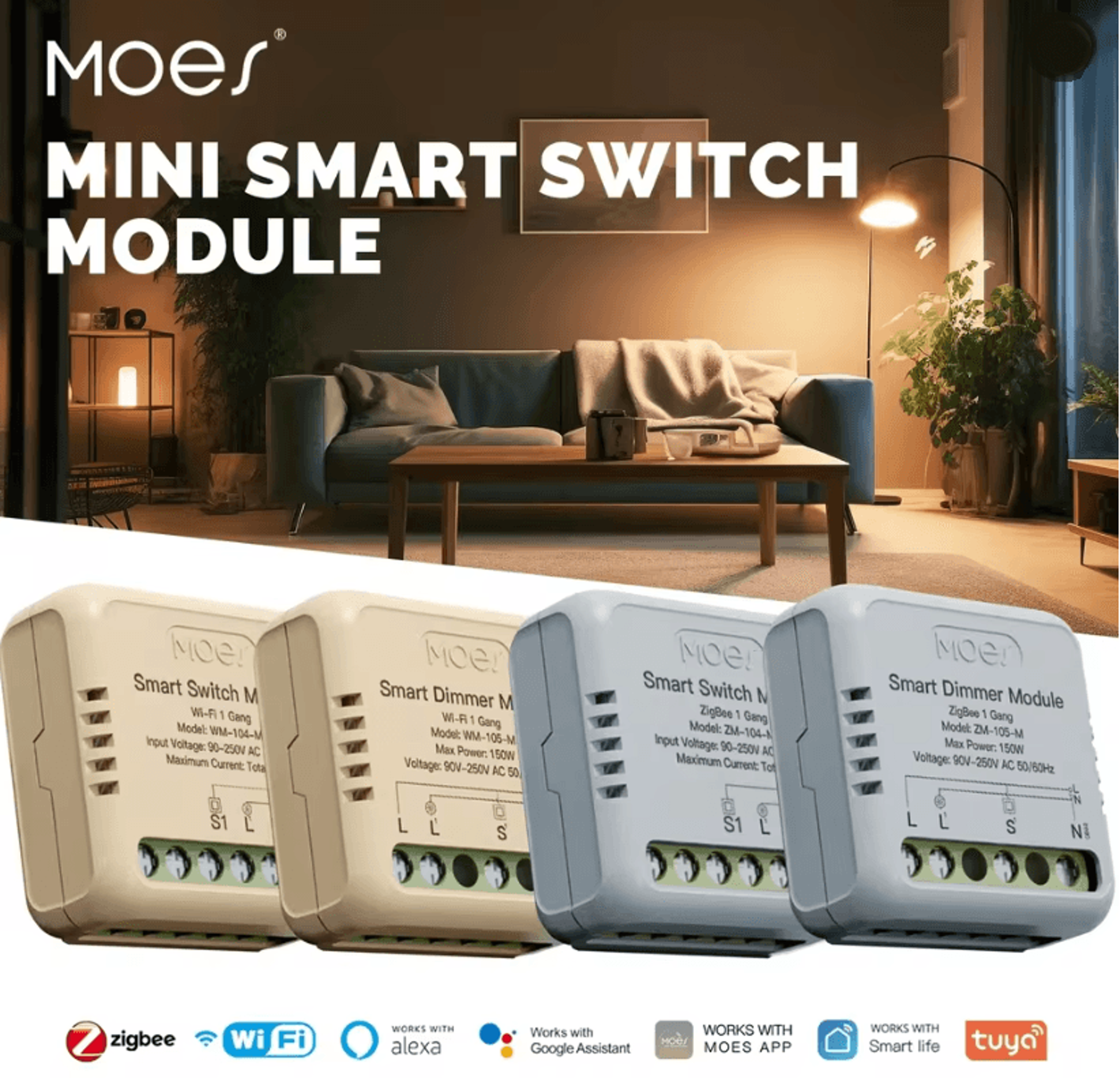 moes tuya smart wifi zigbee switch dimmer module for diy light control