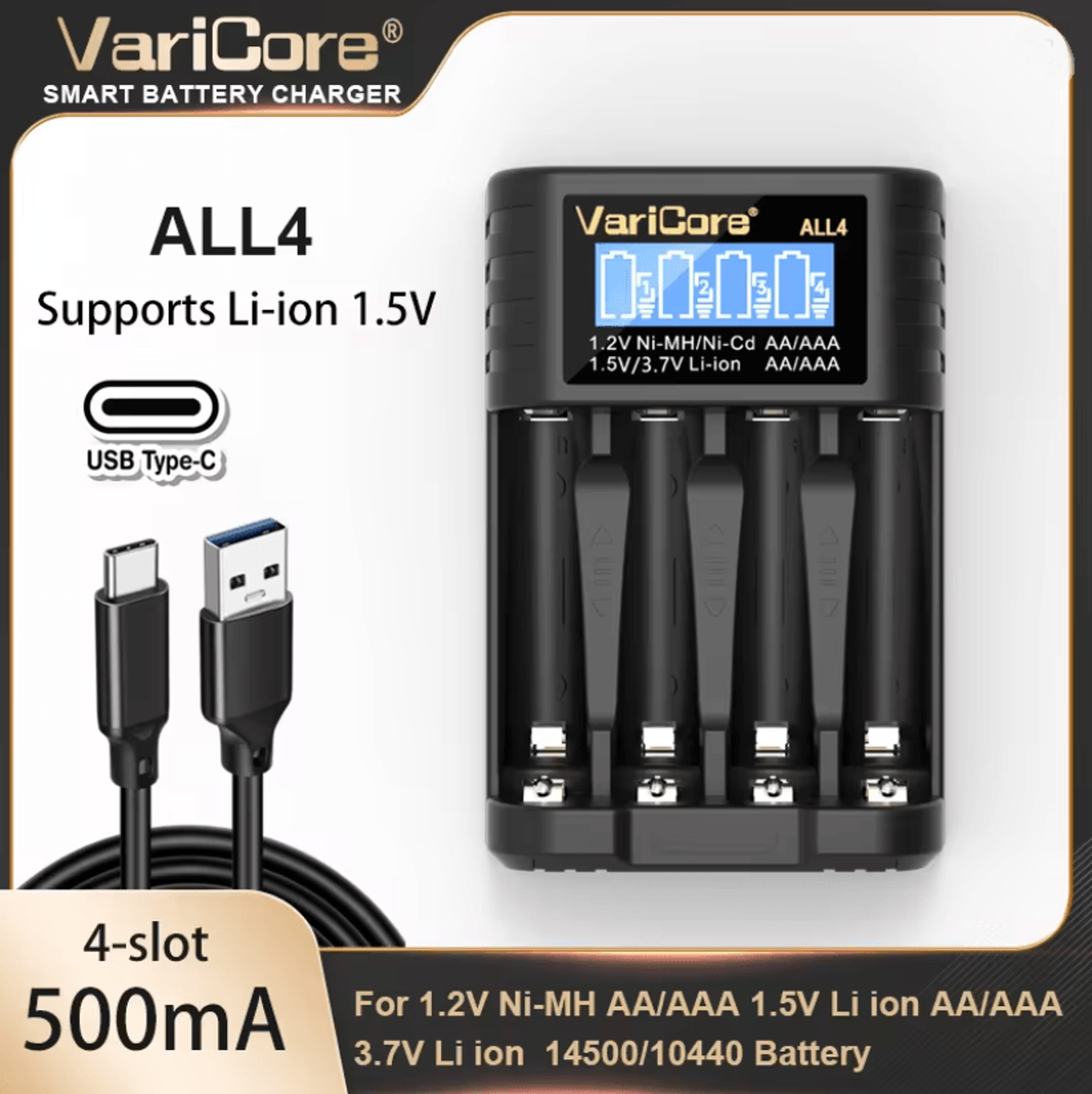varicore lcd fast aa aaa battery charger – 8 slot universal rechargeable battery charger