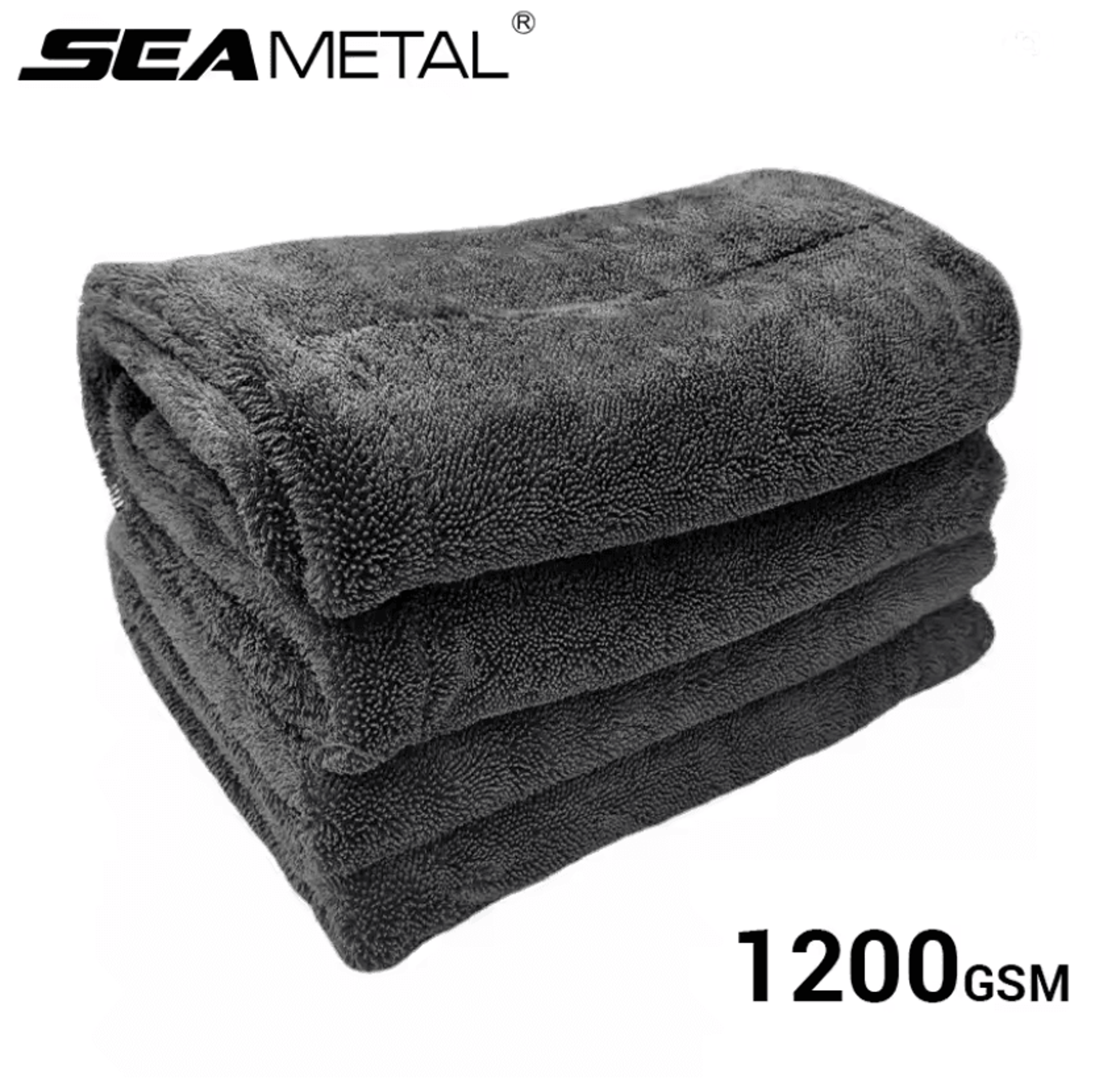 seametal 1200gsm microfiber car drying towel – ultra absorbent double-sided cleaning cloth