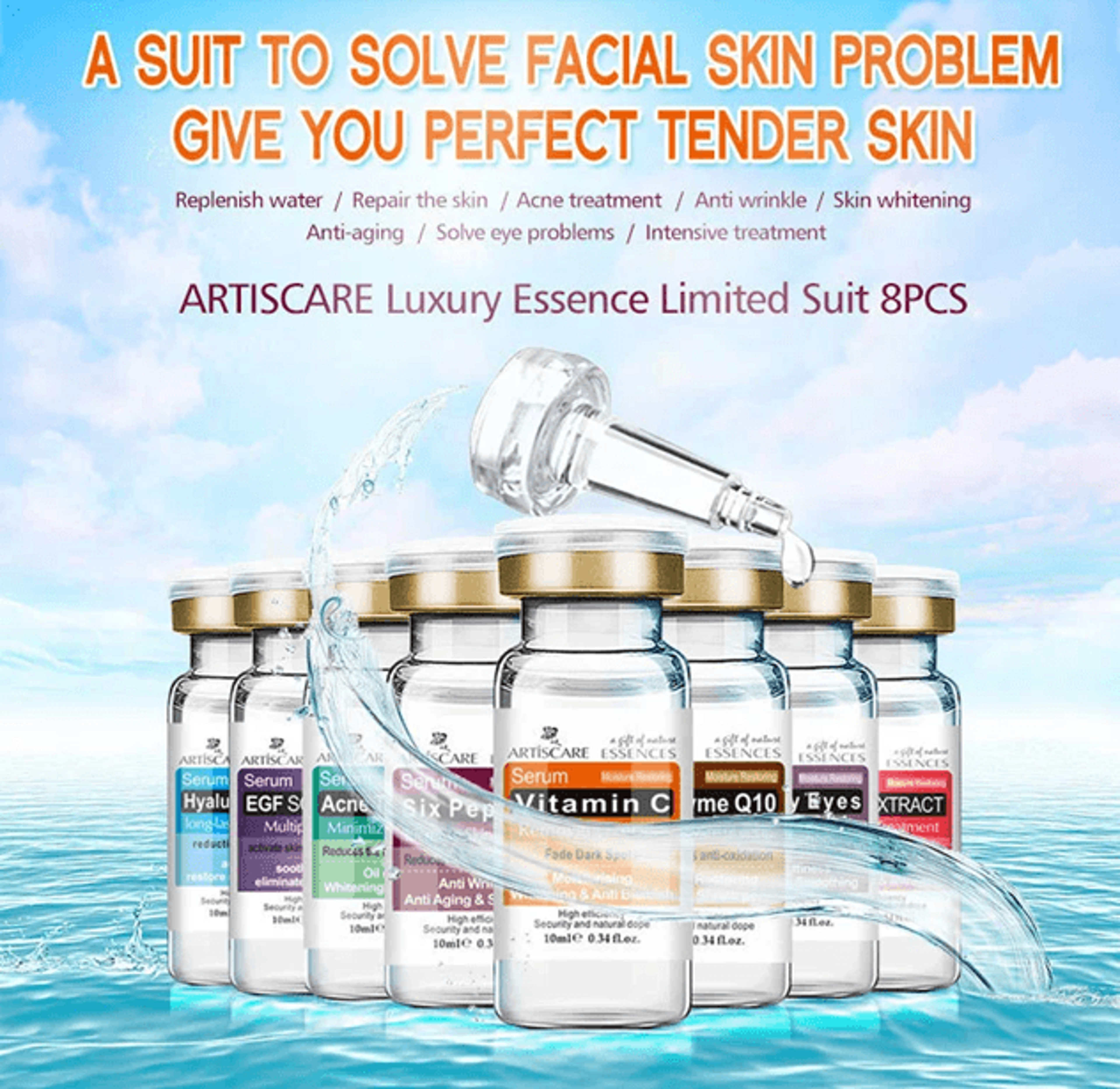 artiscare face serum set with hyaluronic acid vitamin c peptides and q10
