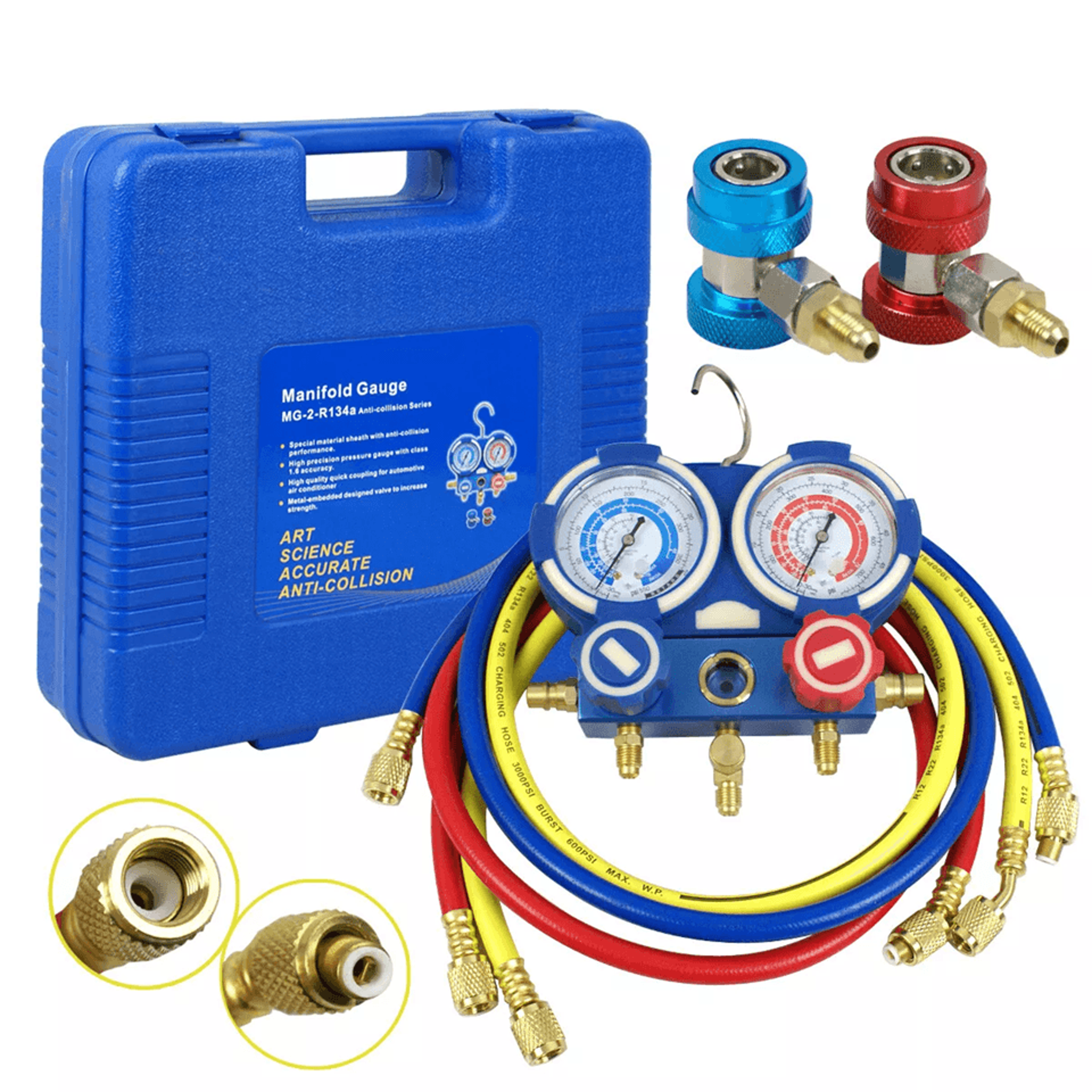professional hvac manifold gauge set with brass fittings for r134a r410a r22 refrigerant systems