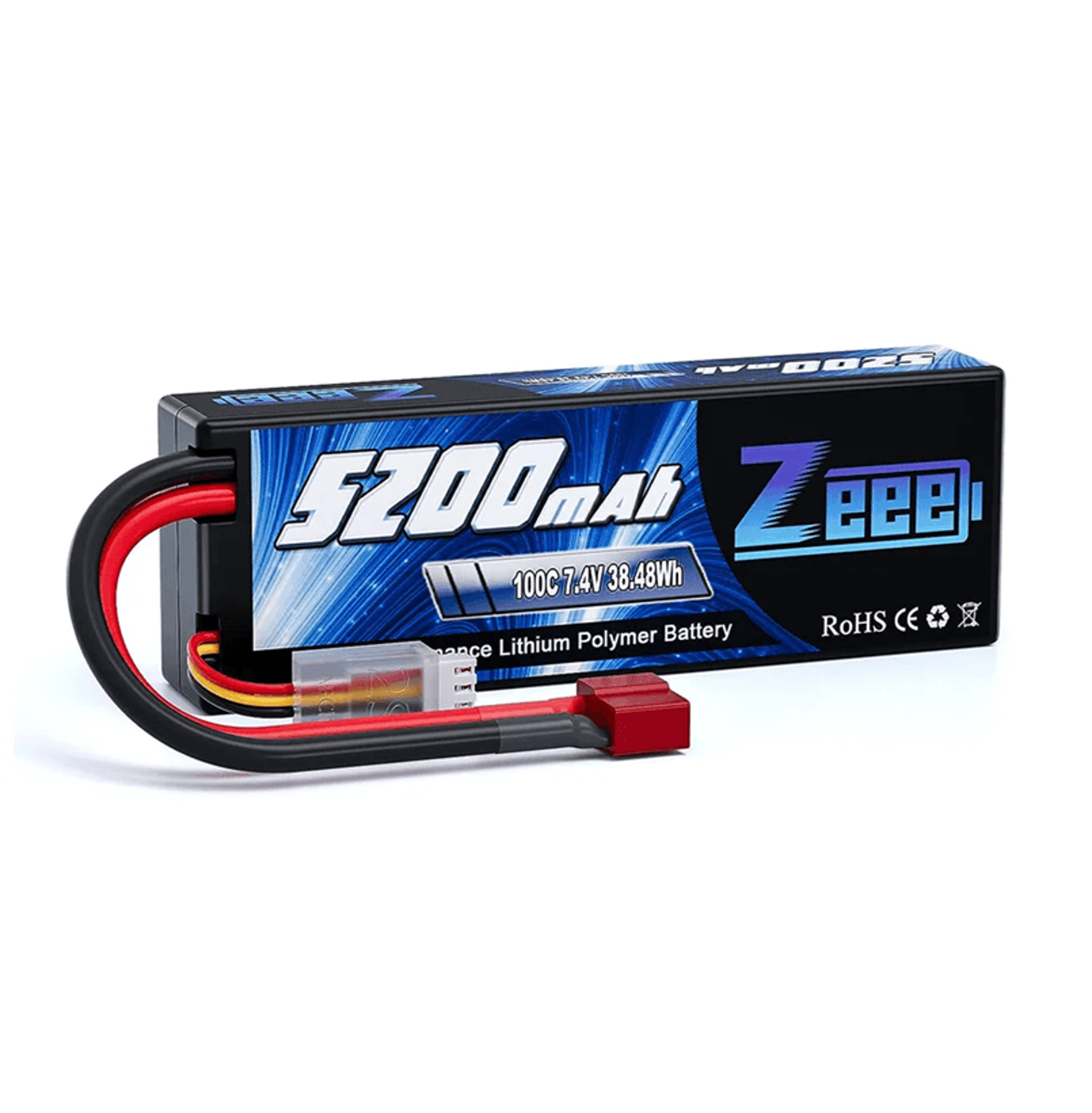 zeee 2s 7.4v 100c lipo battery pack with deans connector for rc racing vehicles