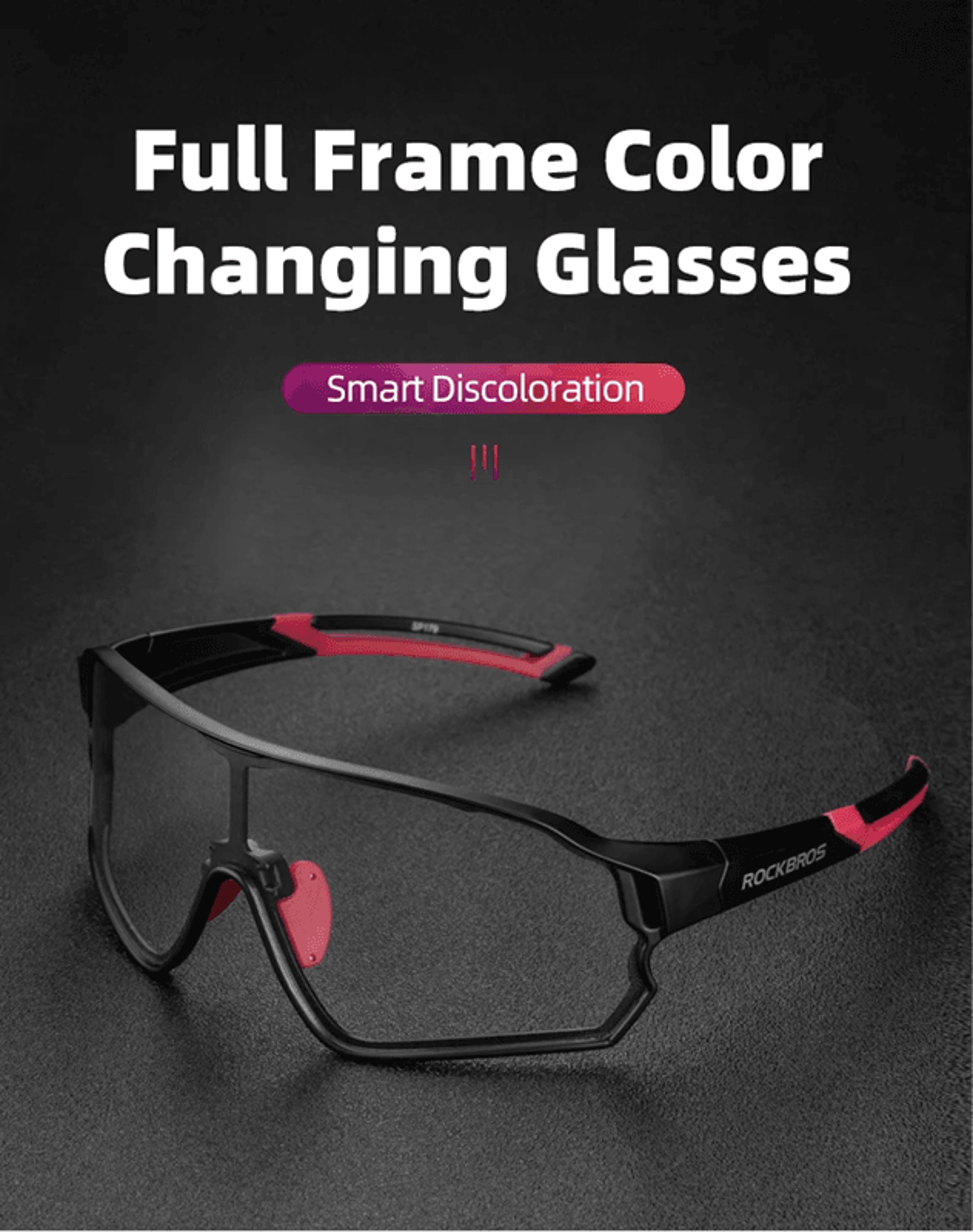 rockbros photochromic cycling glasses with uv400 protection and ultra-light frame