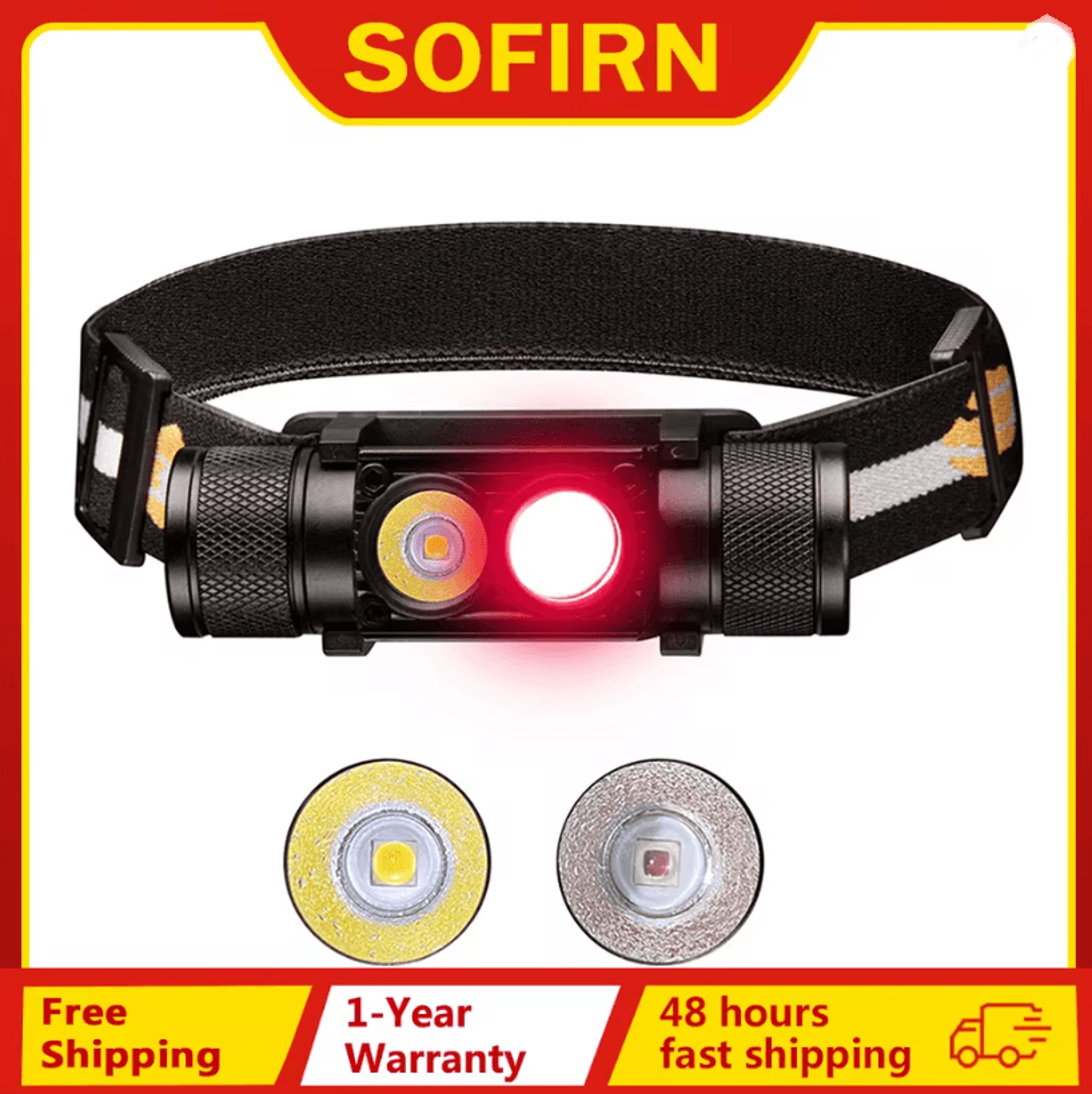 h25lr rechargeable led headlamp with high cri and deep red light for outdoor and night use