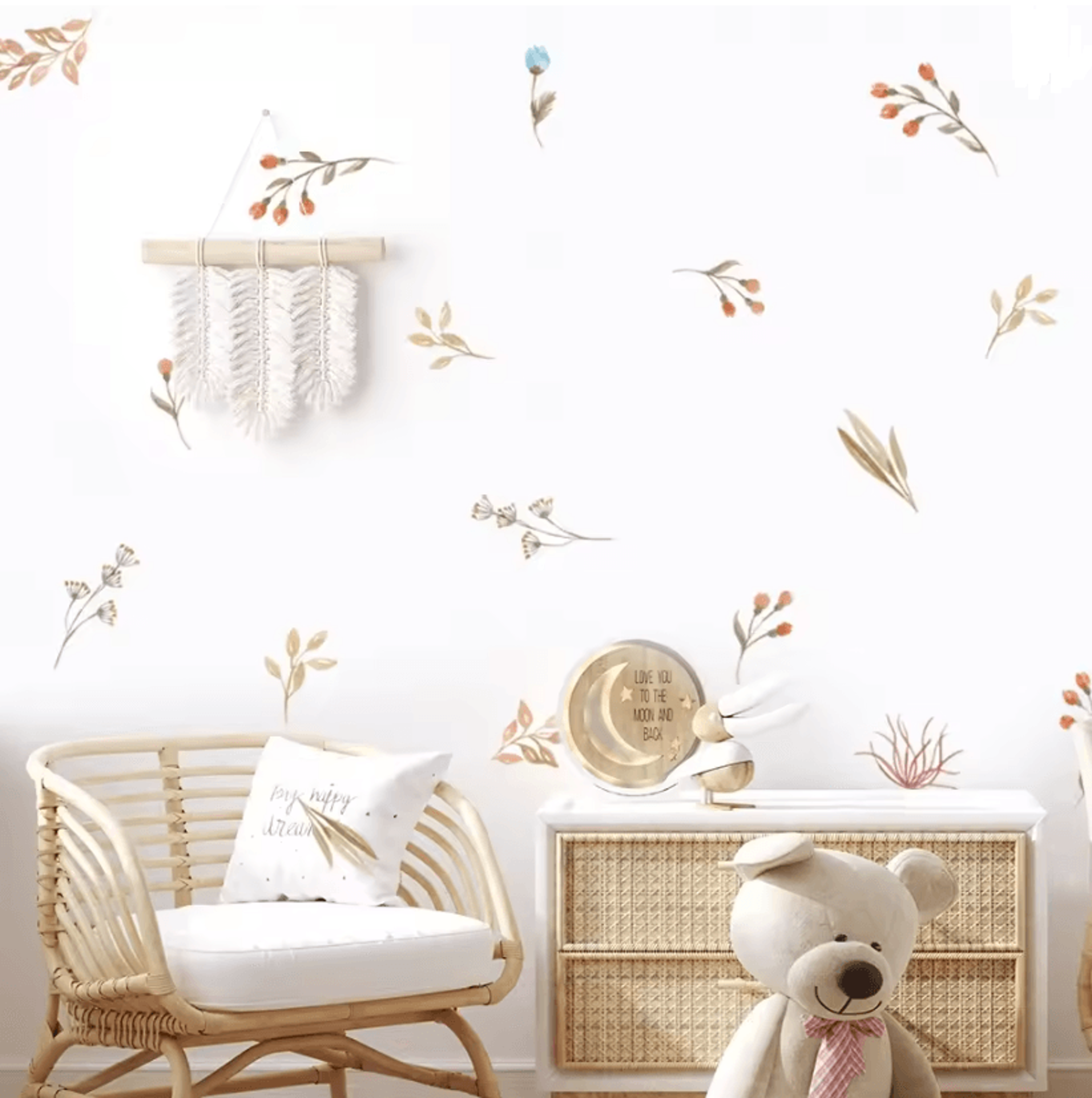 boho watercolor flower wall decals – removable eco-friendly floral stickers for bedroom and living room