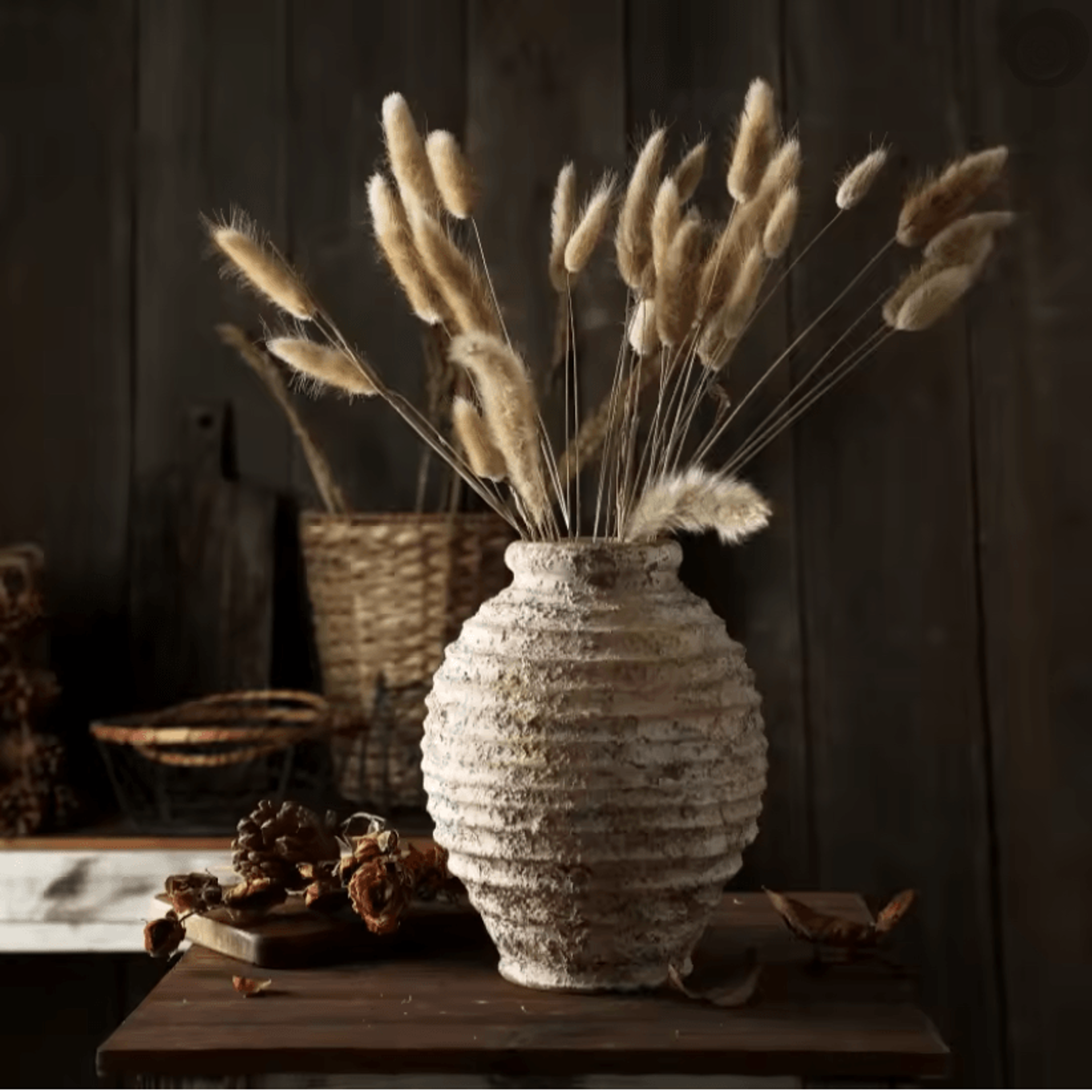 rustic clay pottery vase vintage handmade home decor