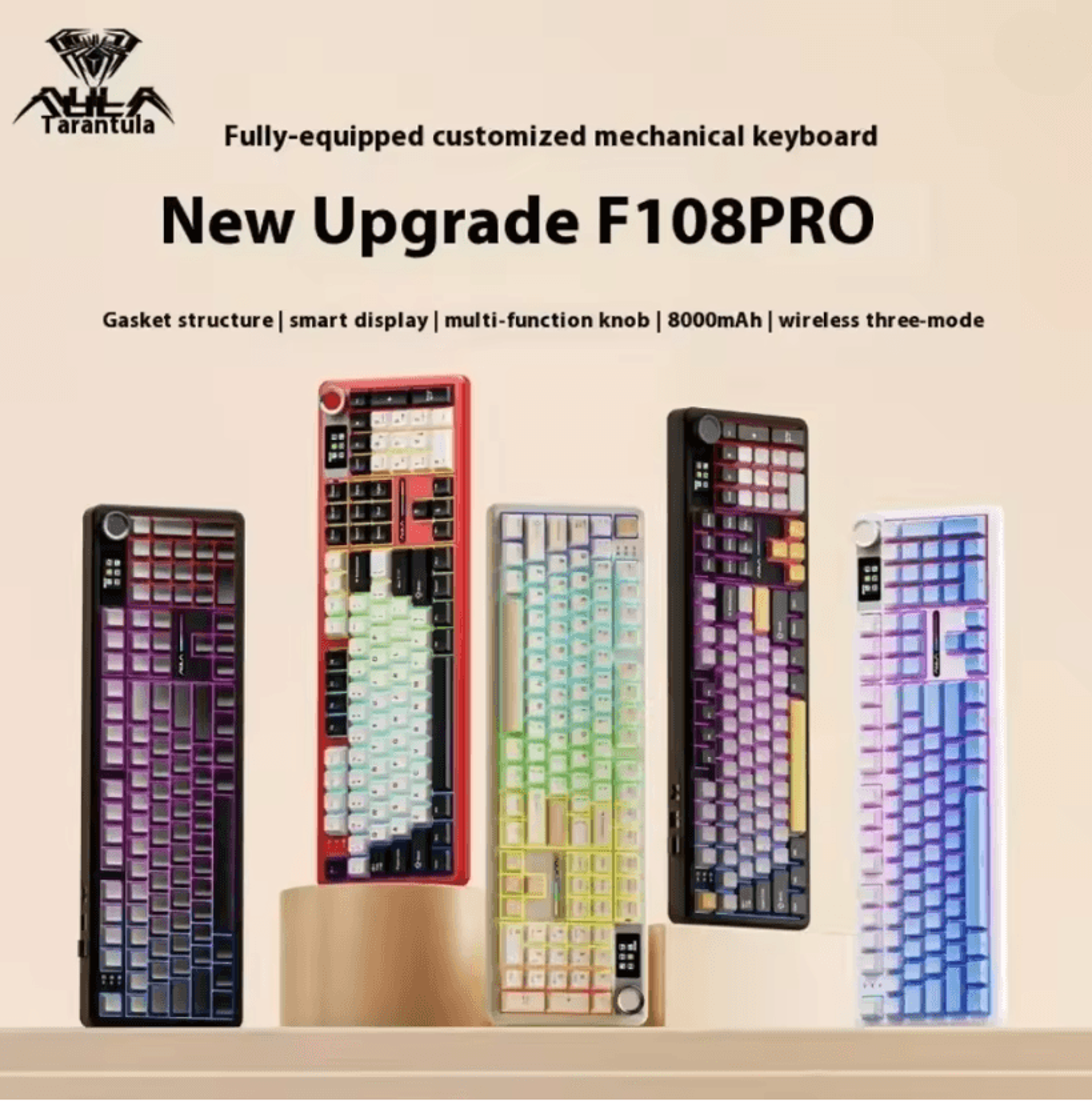 aula f108 pro wireless mechanical gaming keyboard with rgb backlight and gasket mount
