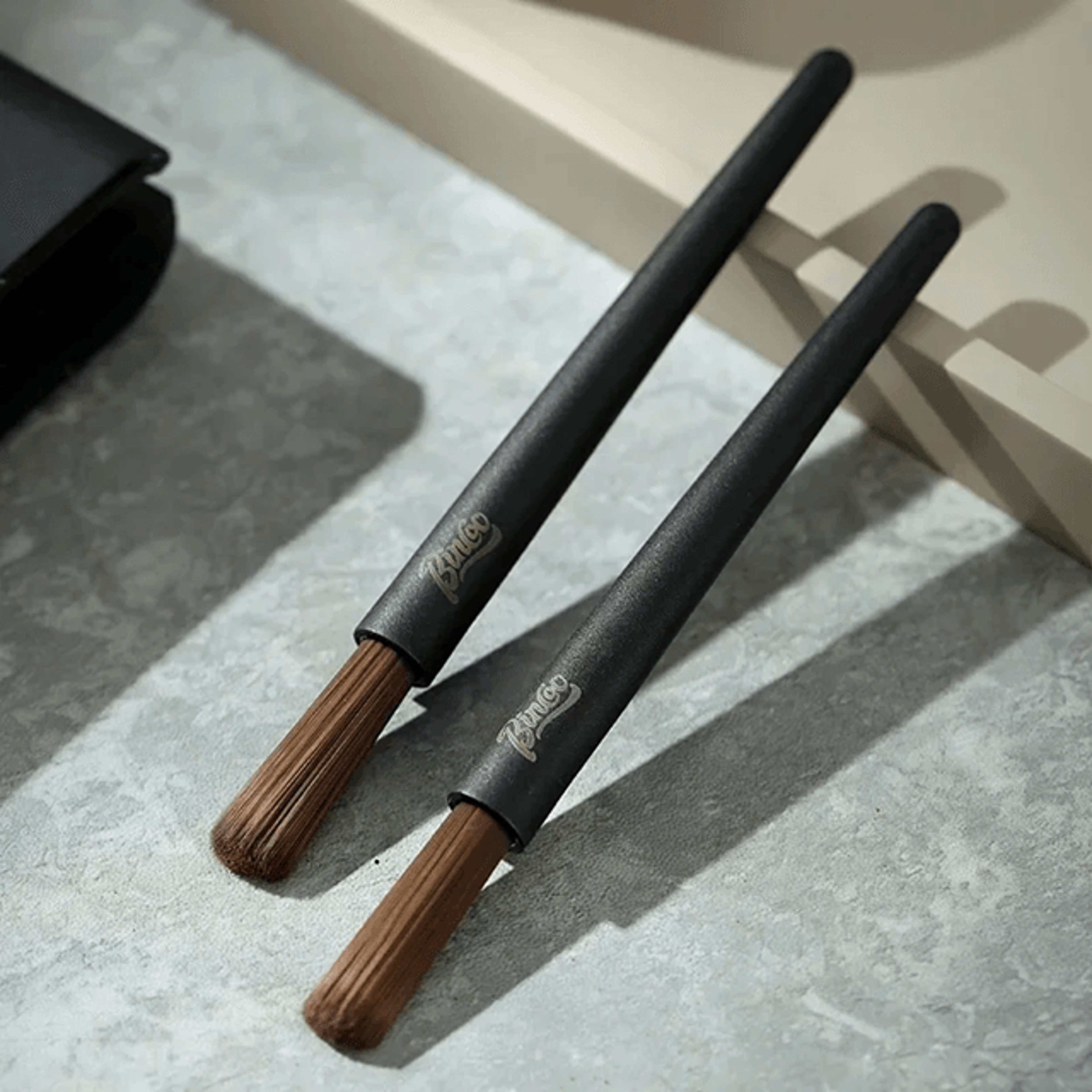 wood and nylon coffee grinder and espresso machine cleaning brush set