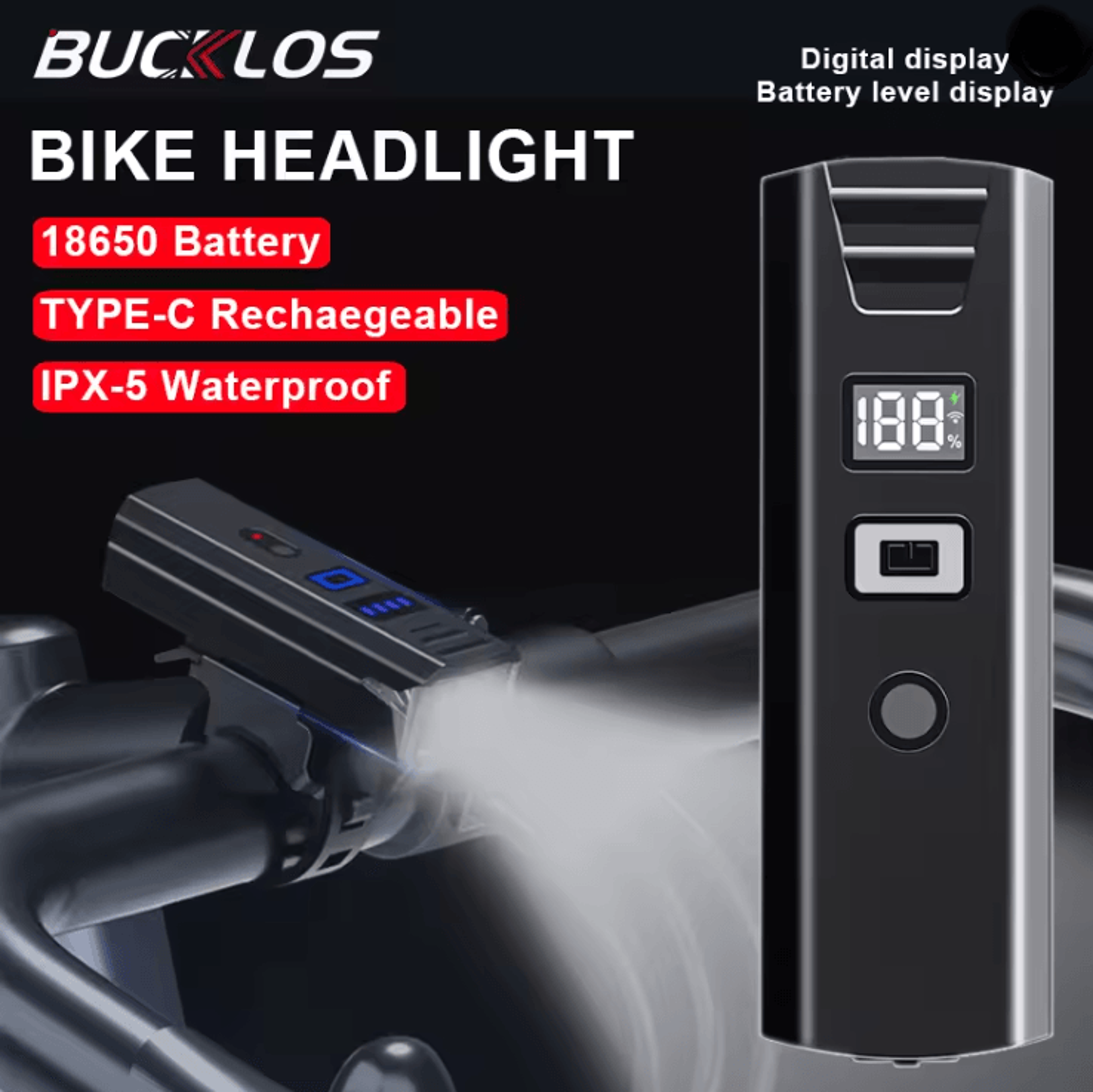bucklos rechargeable typec bike headlight with electric horn