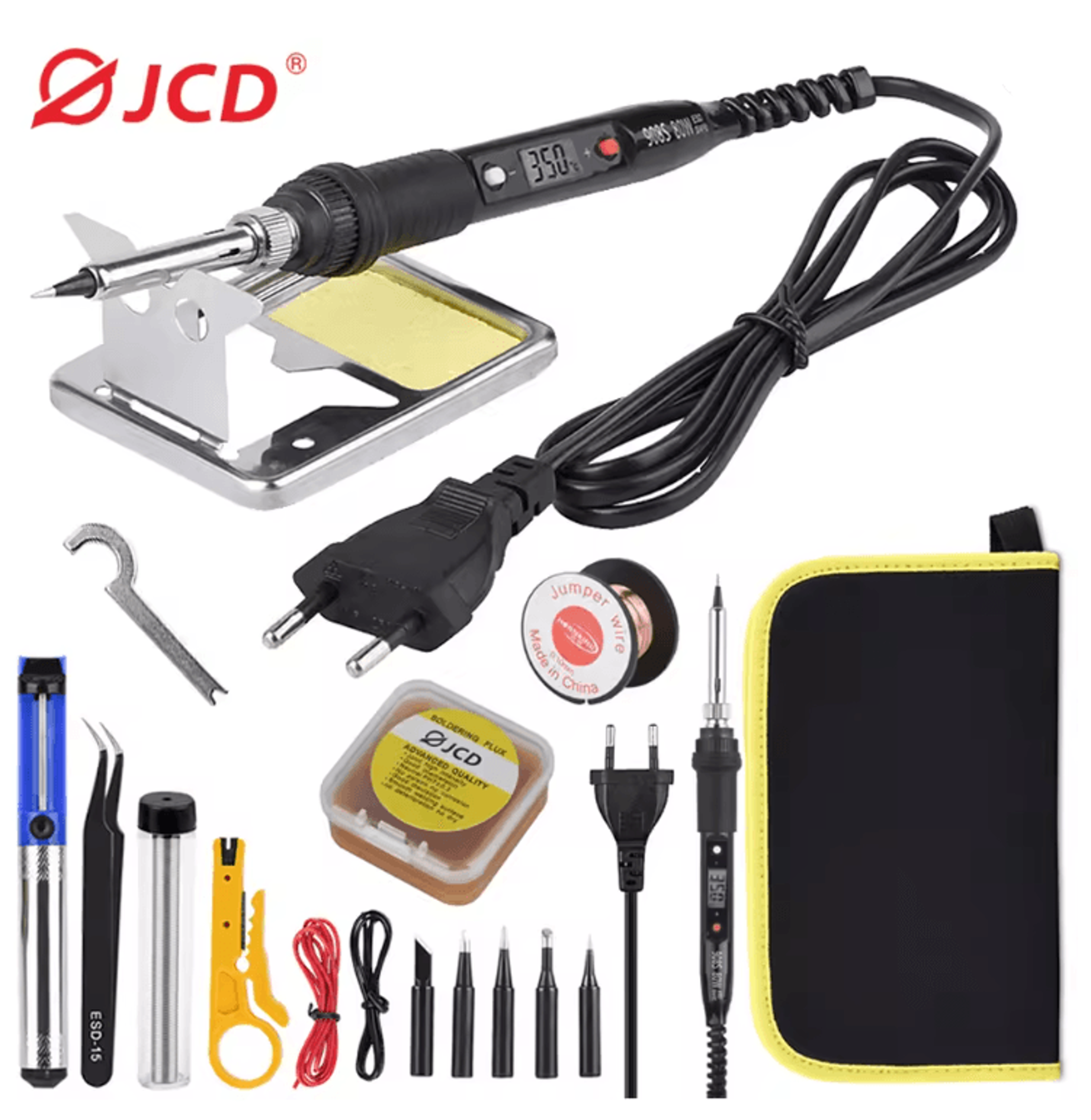 jcd 80w adjustable temperature soldering iron kit with lcd display