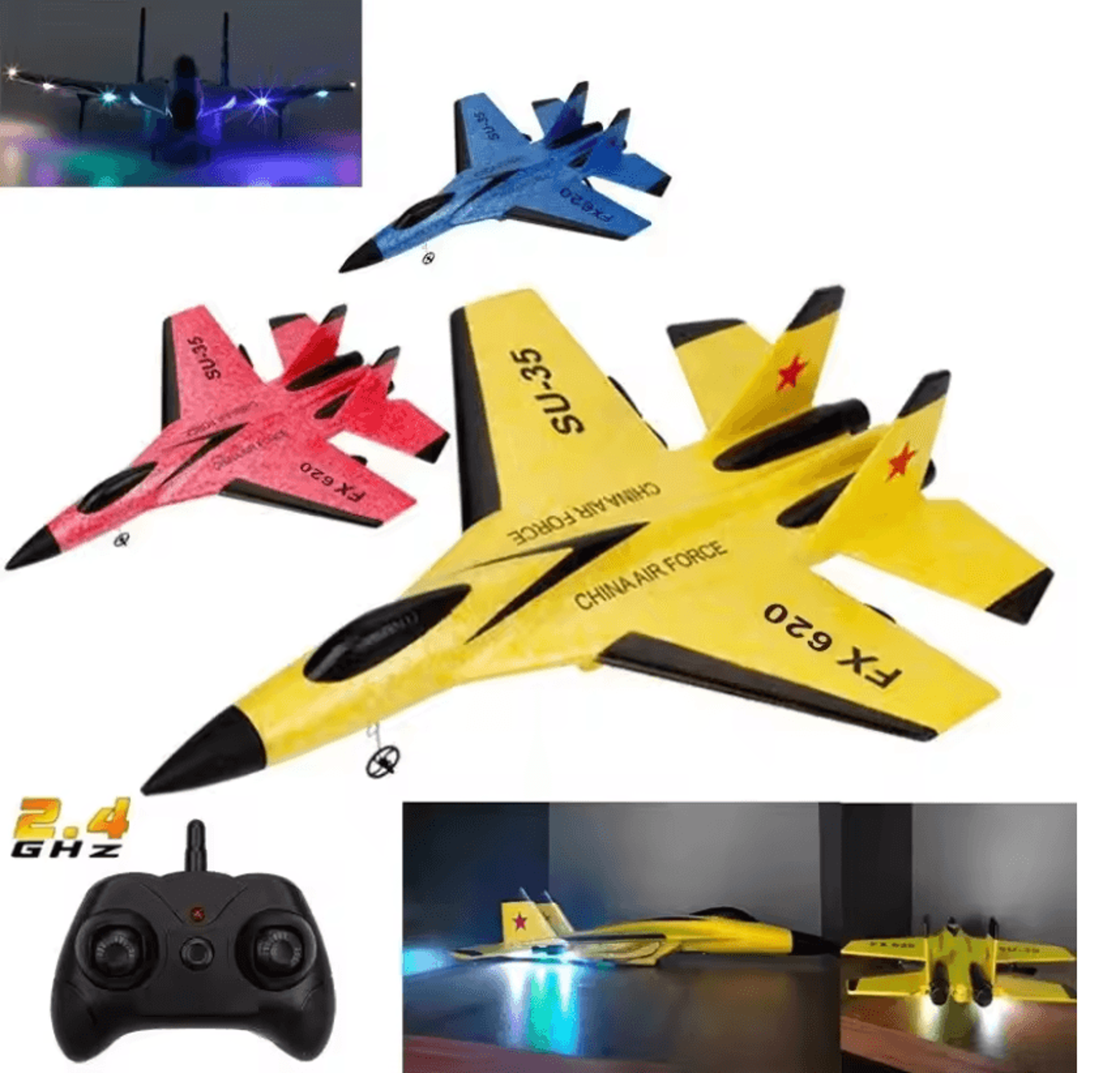 su35 rc plane with led lights and durable foam glider design
