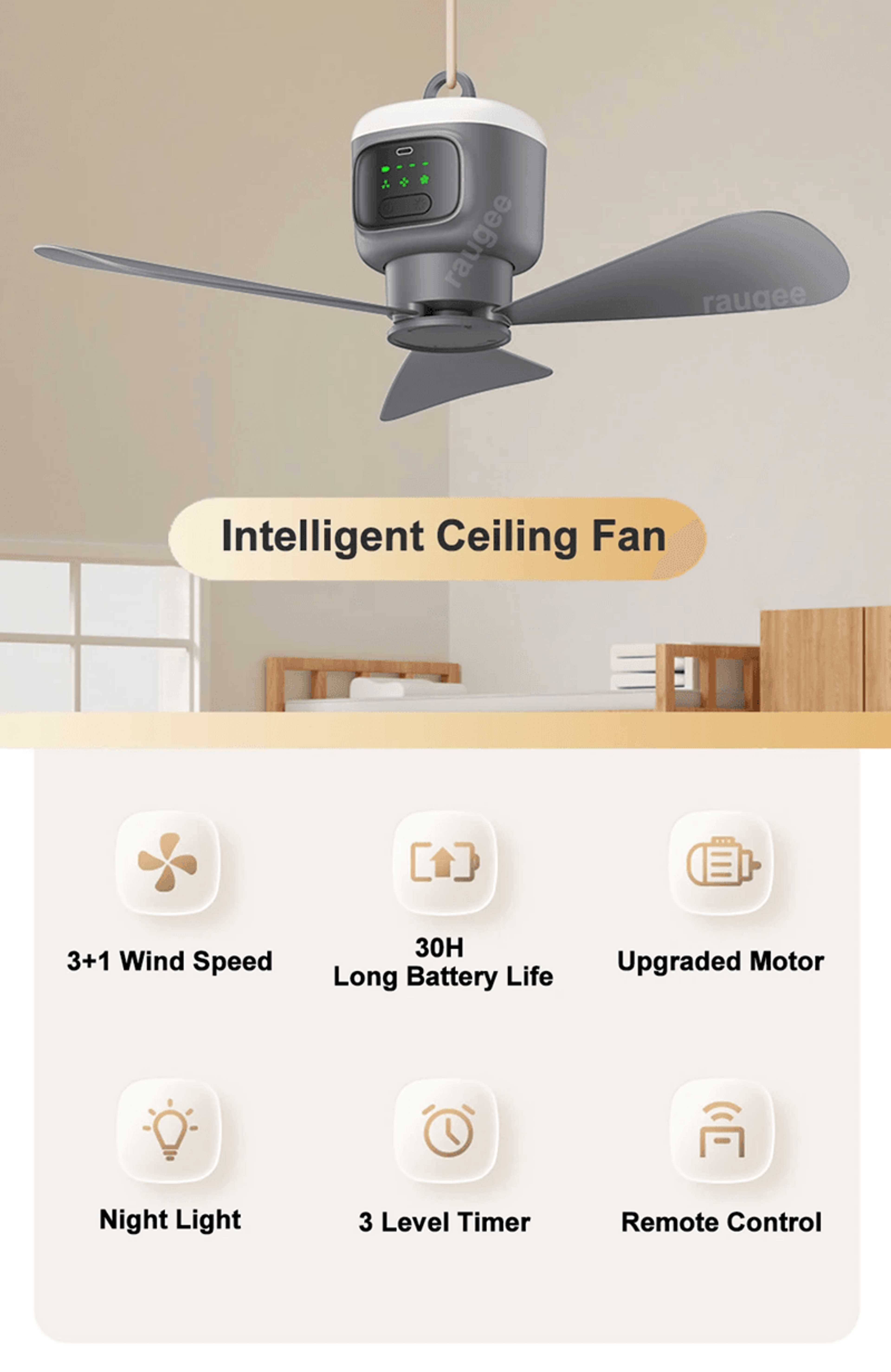 usb rechargeable ceiling camping fan with led and remote