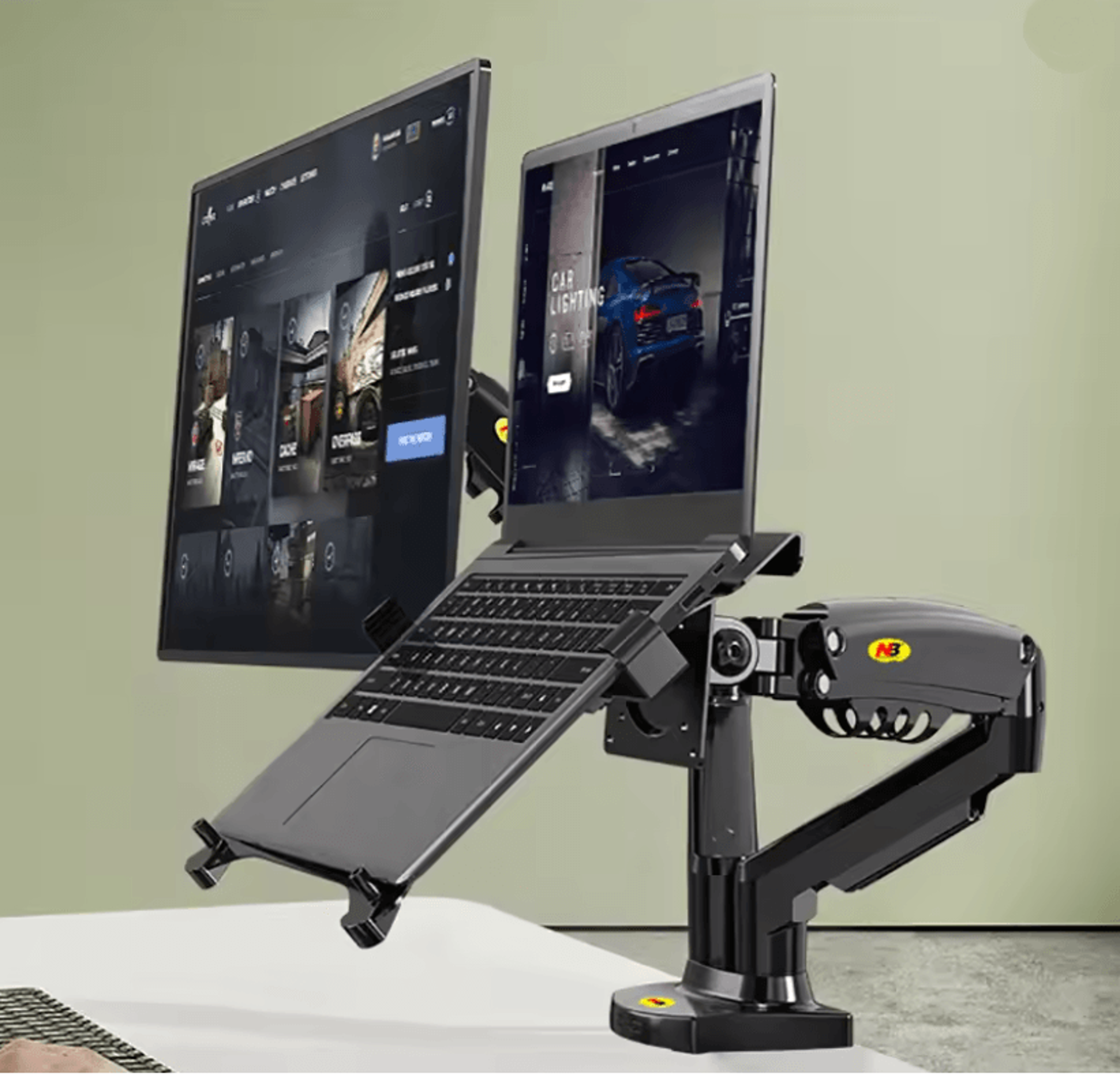 dual arm monitor mount with gas spring for monitor and laptop stand