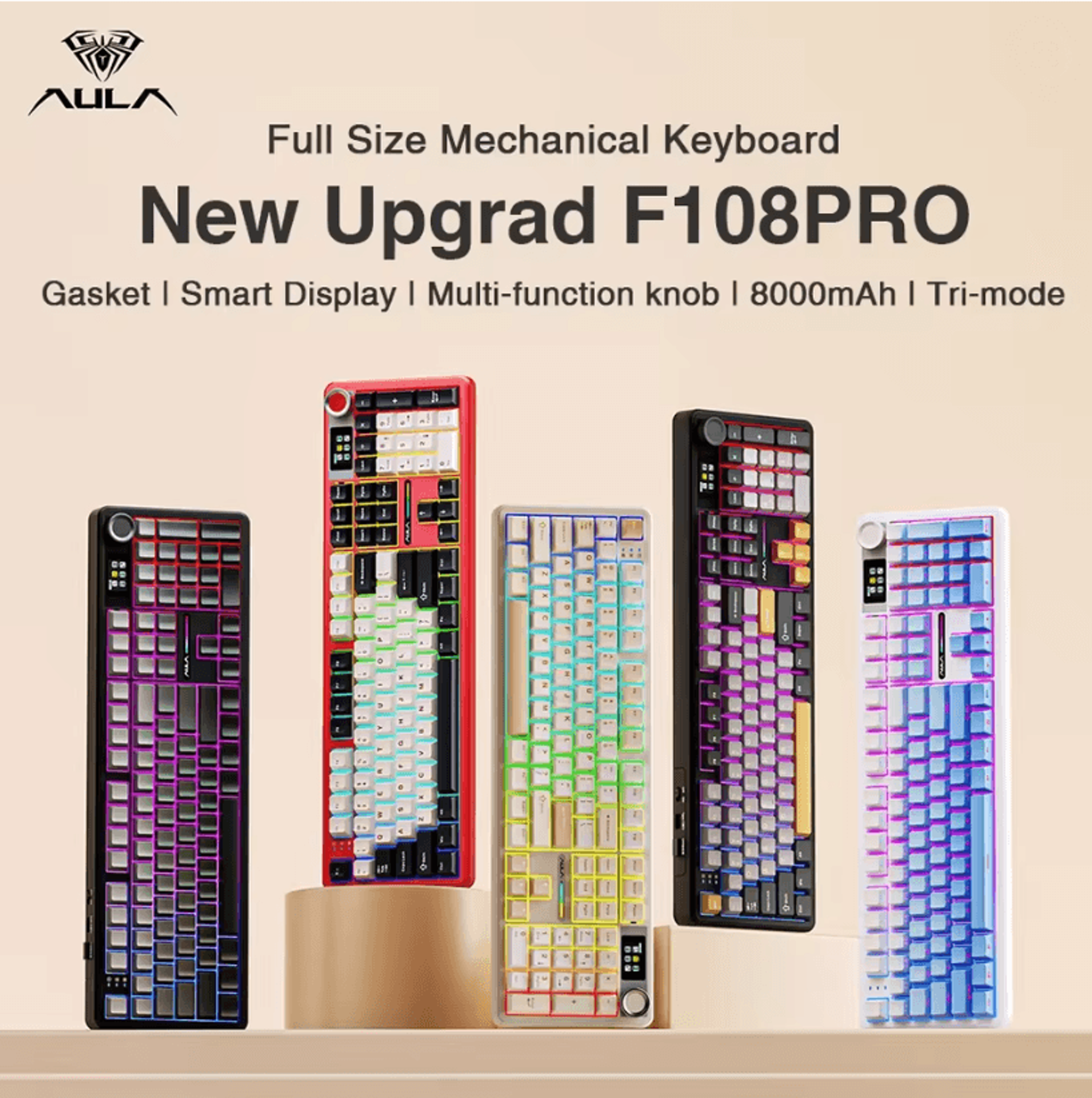 aula f108 pro wireless mechanical keyboard with tft display