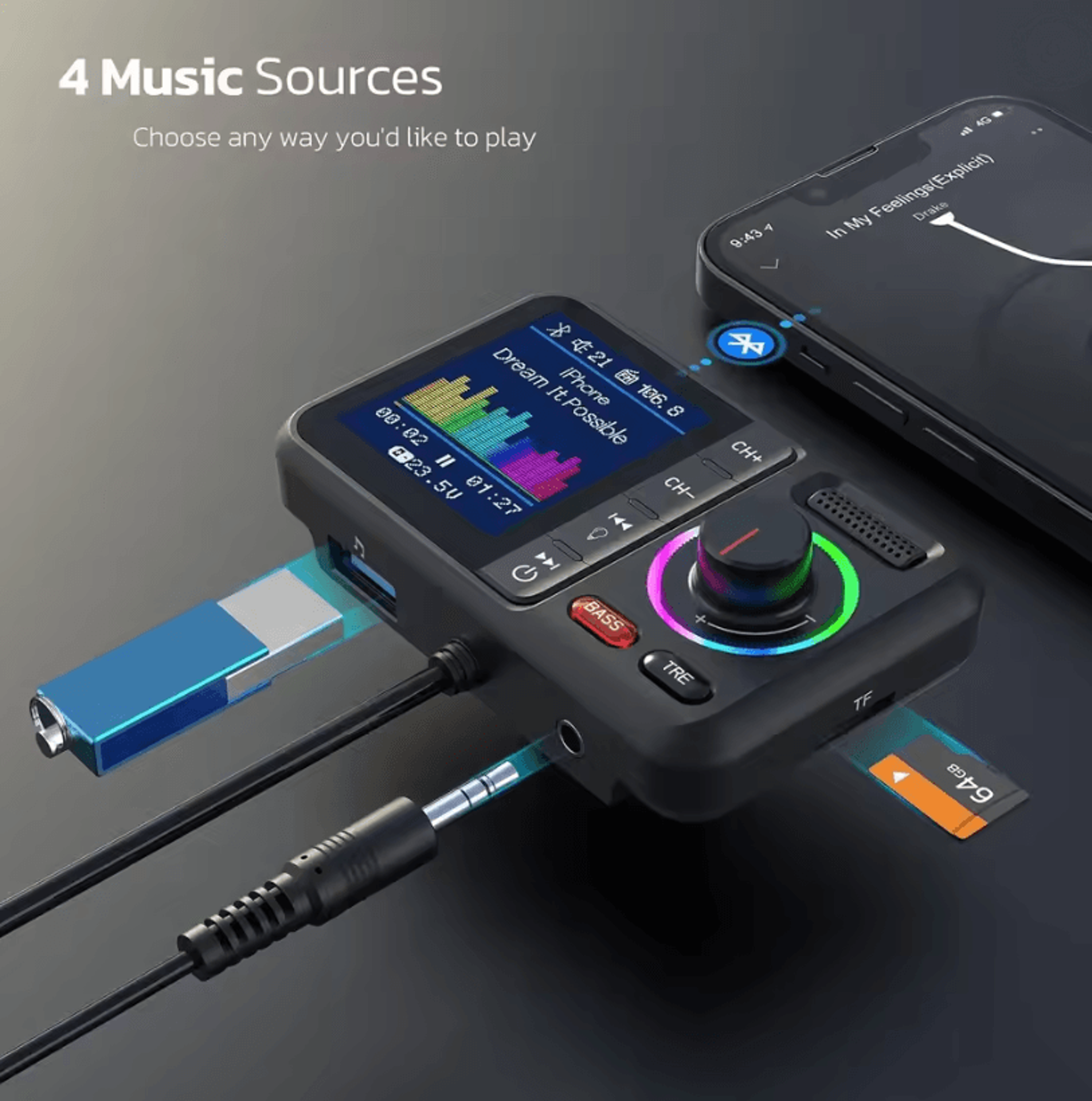 colorview dual usb qc3.0 wireless fm transmitter with screen