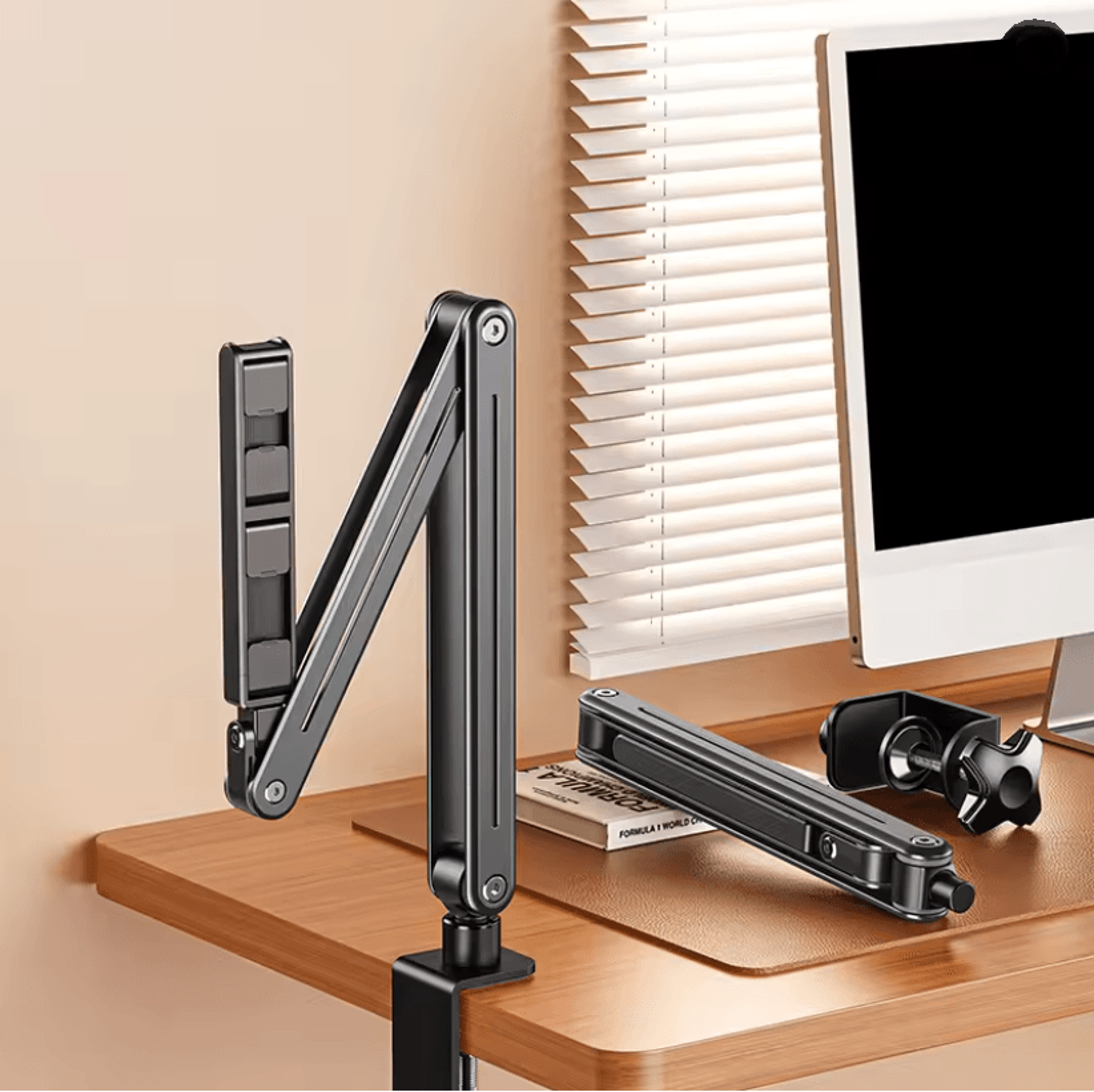 aluminum alloy foldable arm mount tablet holder with 360 rotation for bed or desk