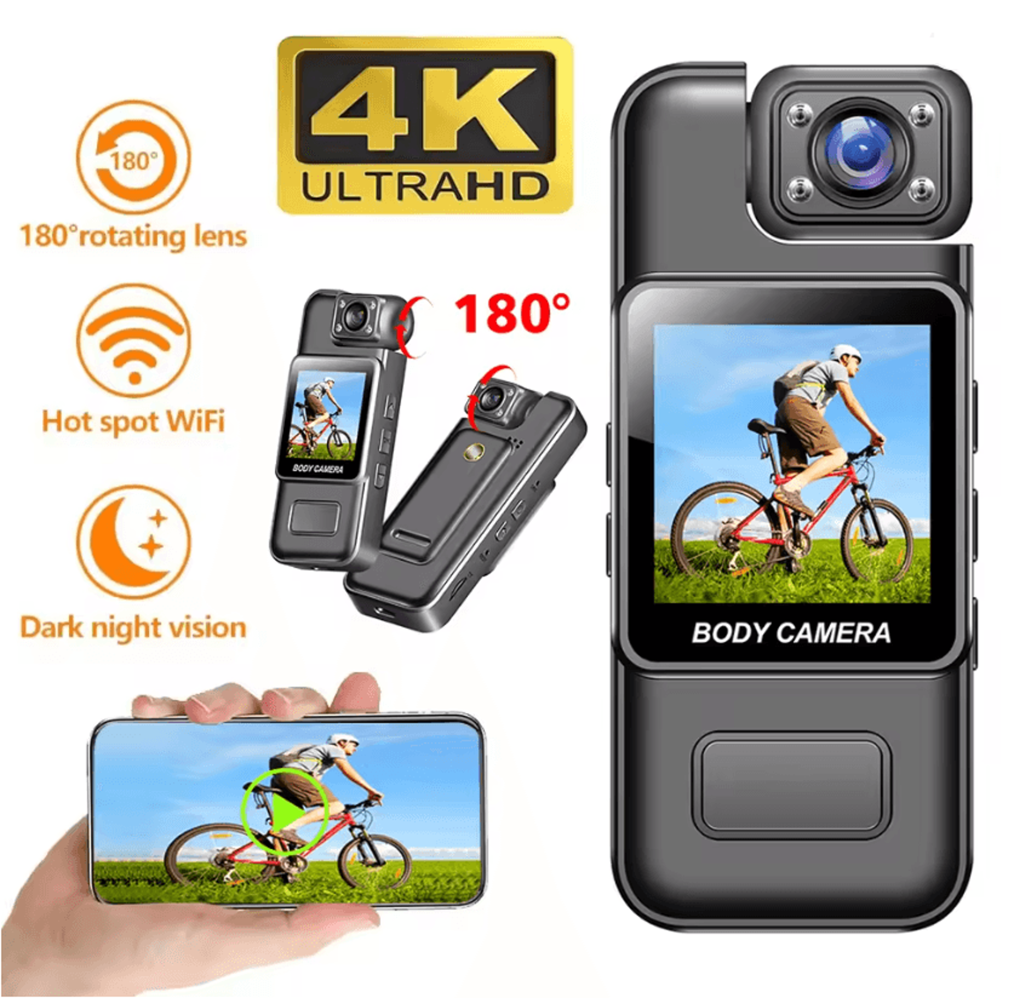 mini 4k wifi body camera portable hotspot law enforcement recorder