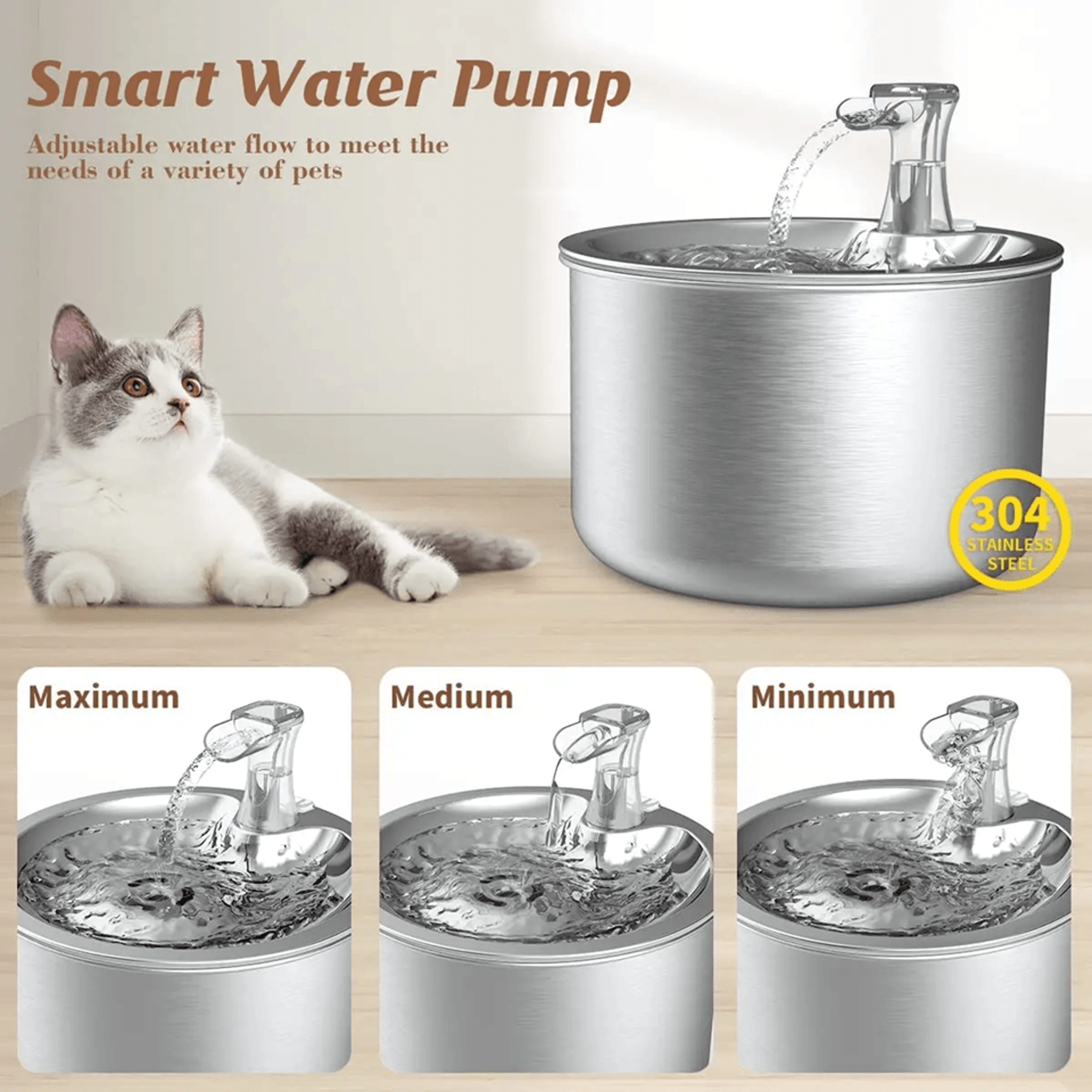 stainless steel cat water fountain 2l automatic pet dispenser with sensor and heating option