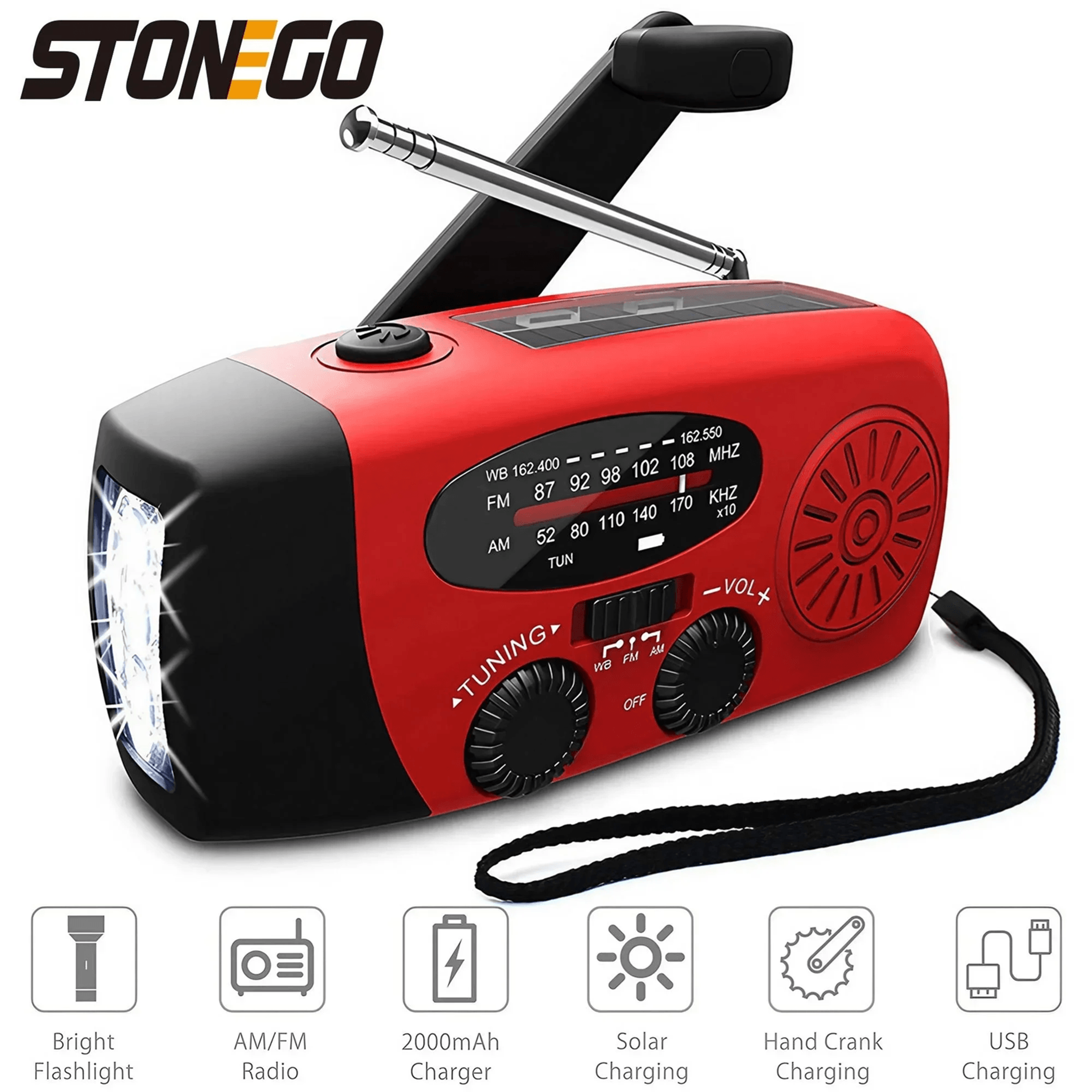 stonego multifunctional emergency solar crank radio lamp