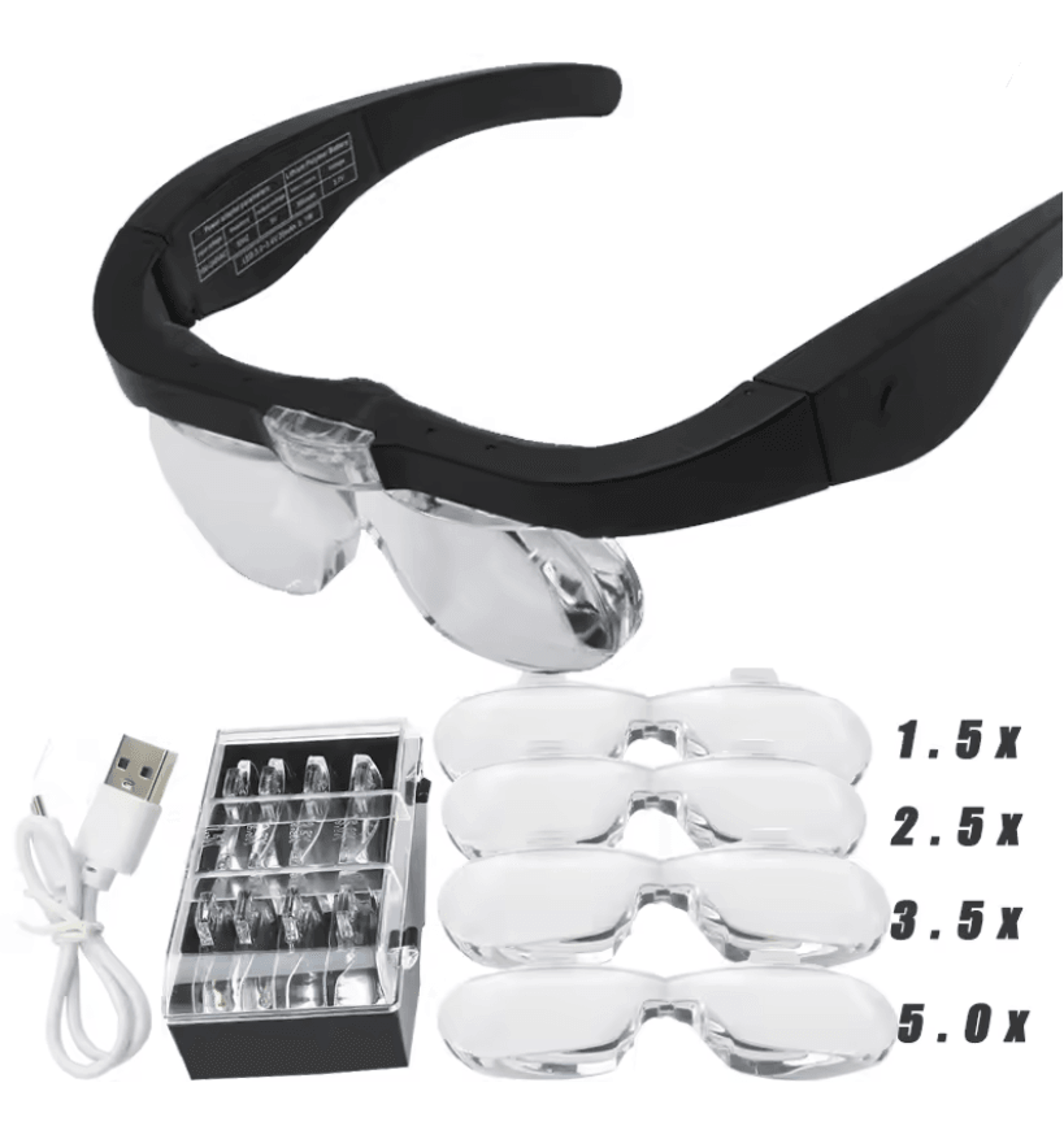 usb rechargeable led magnifying glasses with interchangeable lenses for hands free work