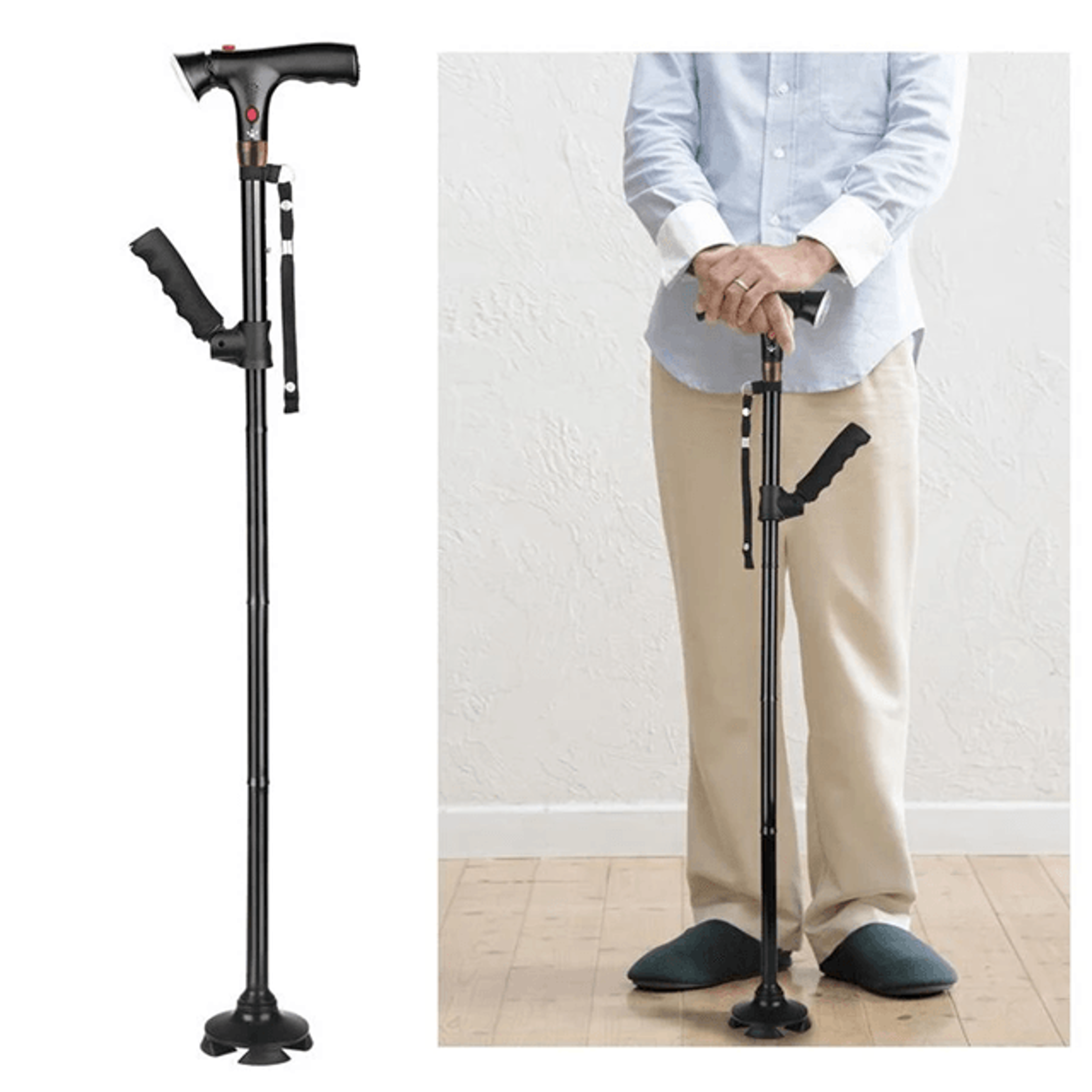 adjustable collapsible cane with led light and alarm