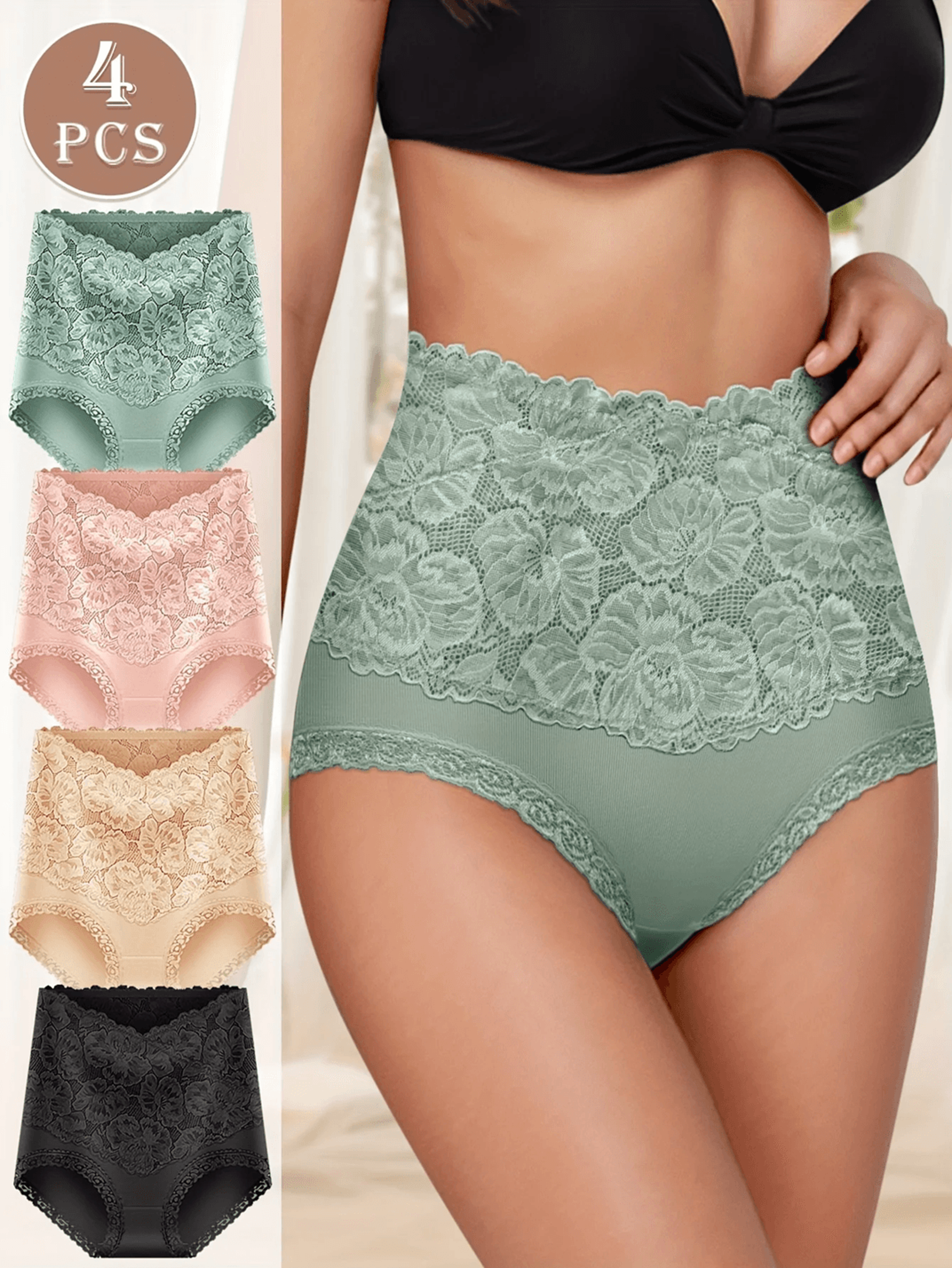 4 pack high waisted jacquard cotton briefs