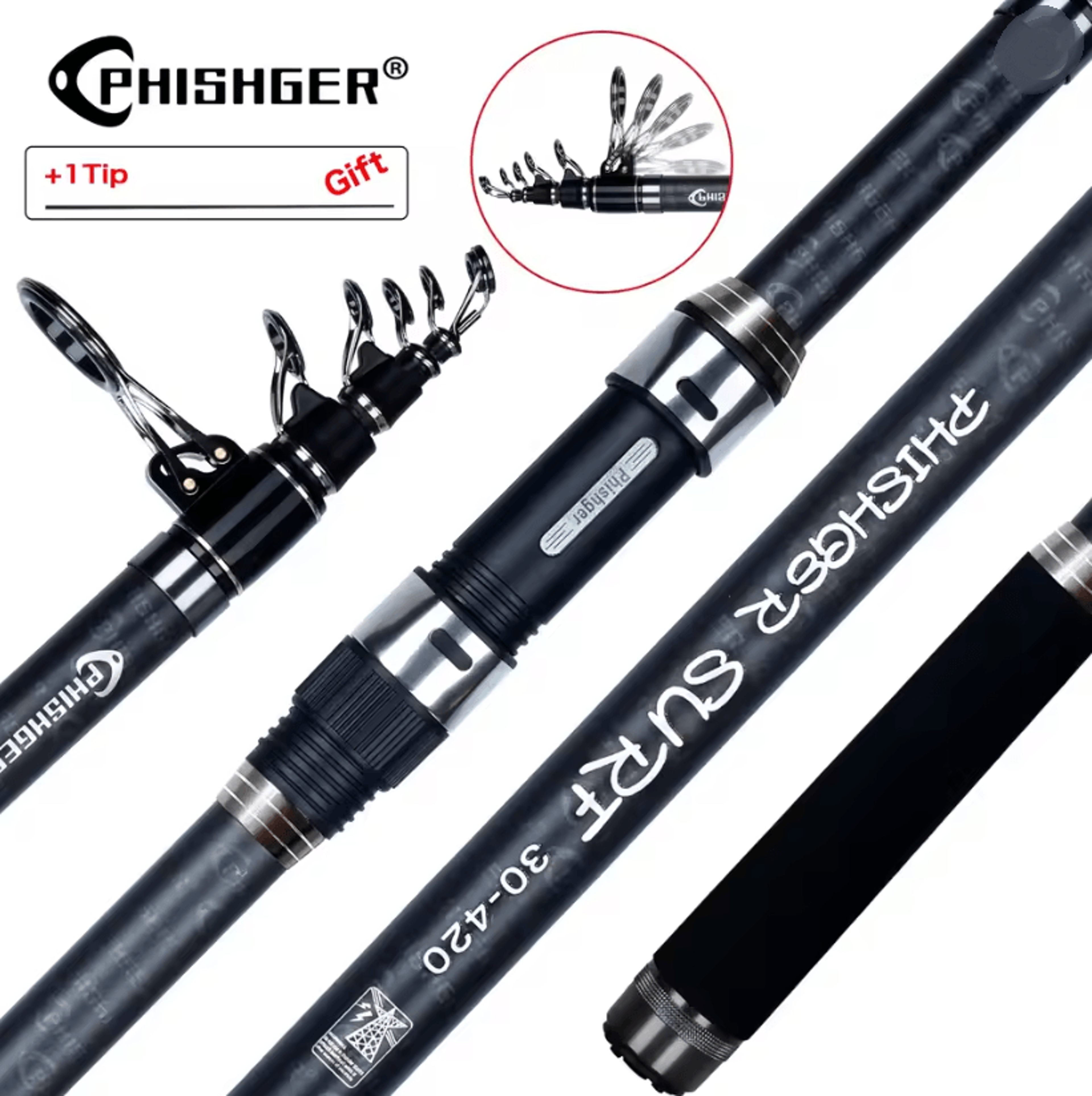 wavereach carbon telescopic surf rod